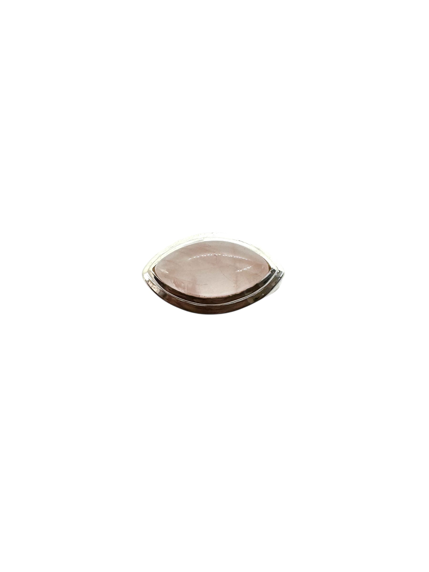 Cabochão de quartzo rosa marquise e prata de lei