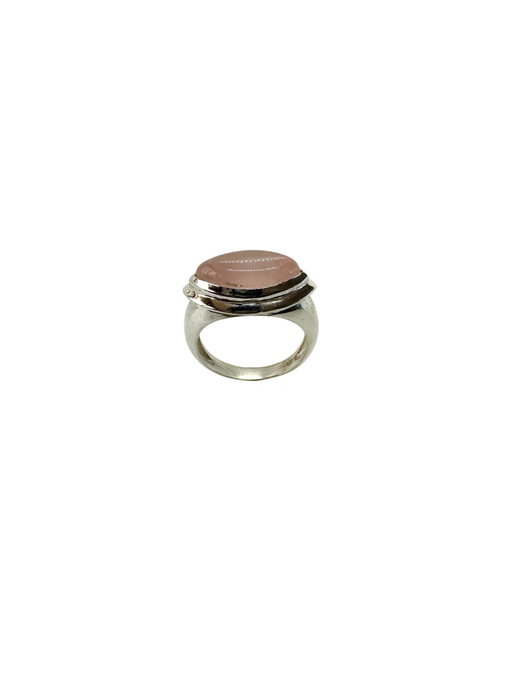 Cabochão de quartzo rosa marquise e prata de lei