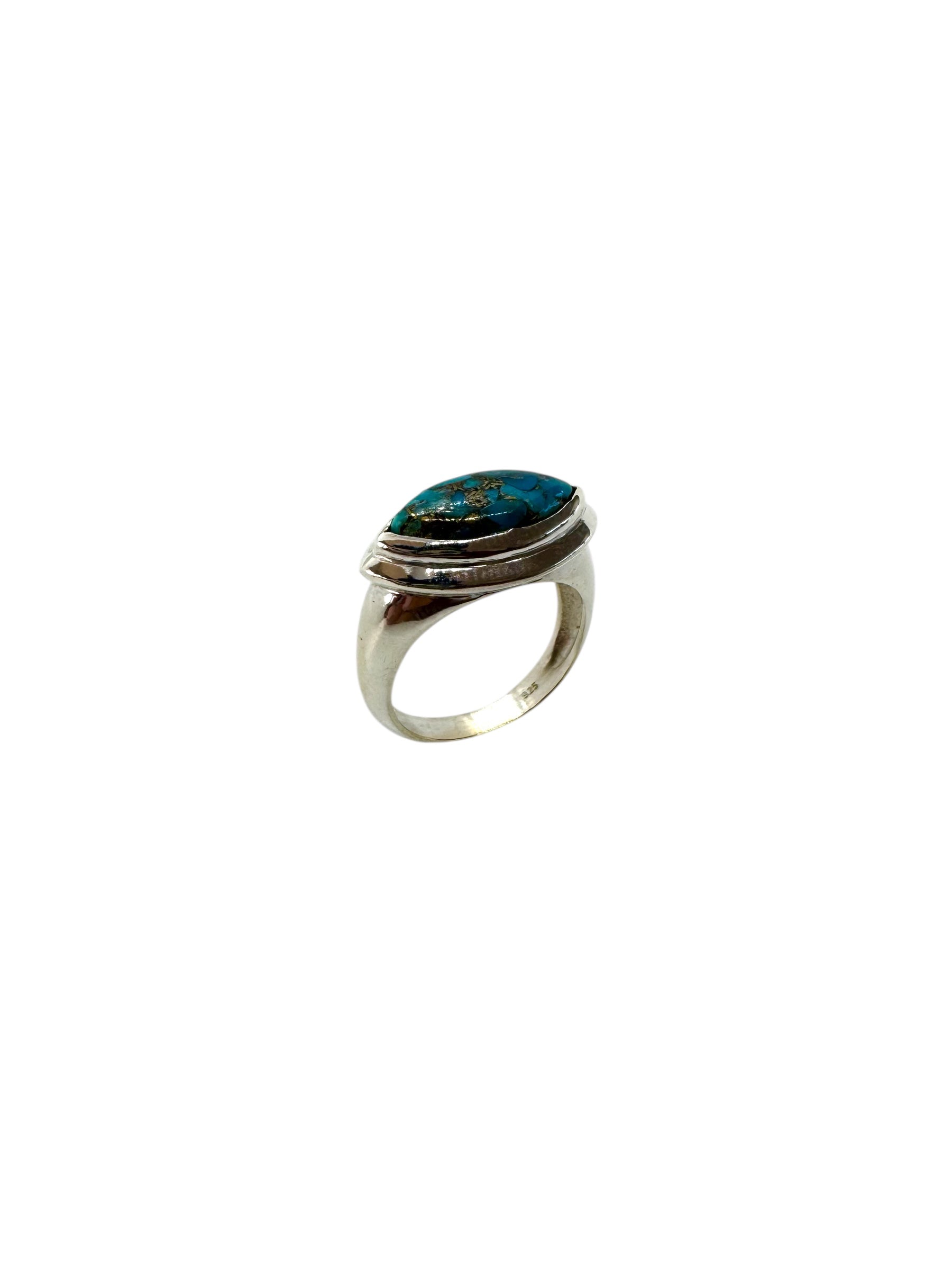 Cabochão Turquesa Marquise e Prata de Lei
