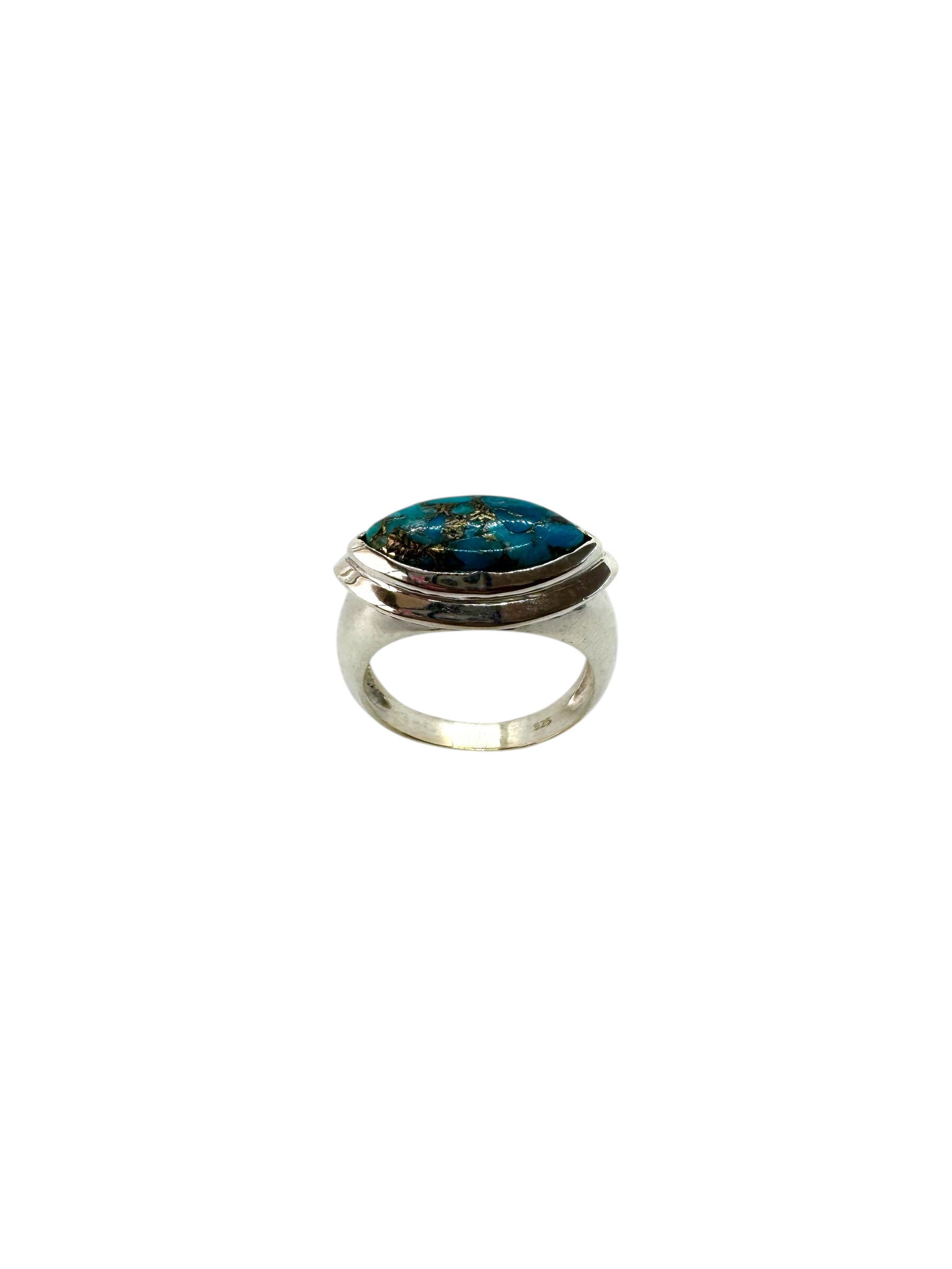 Cabochão Turquesa Marquise e Prata de Lei