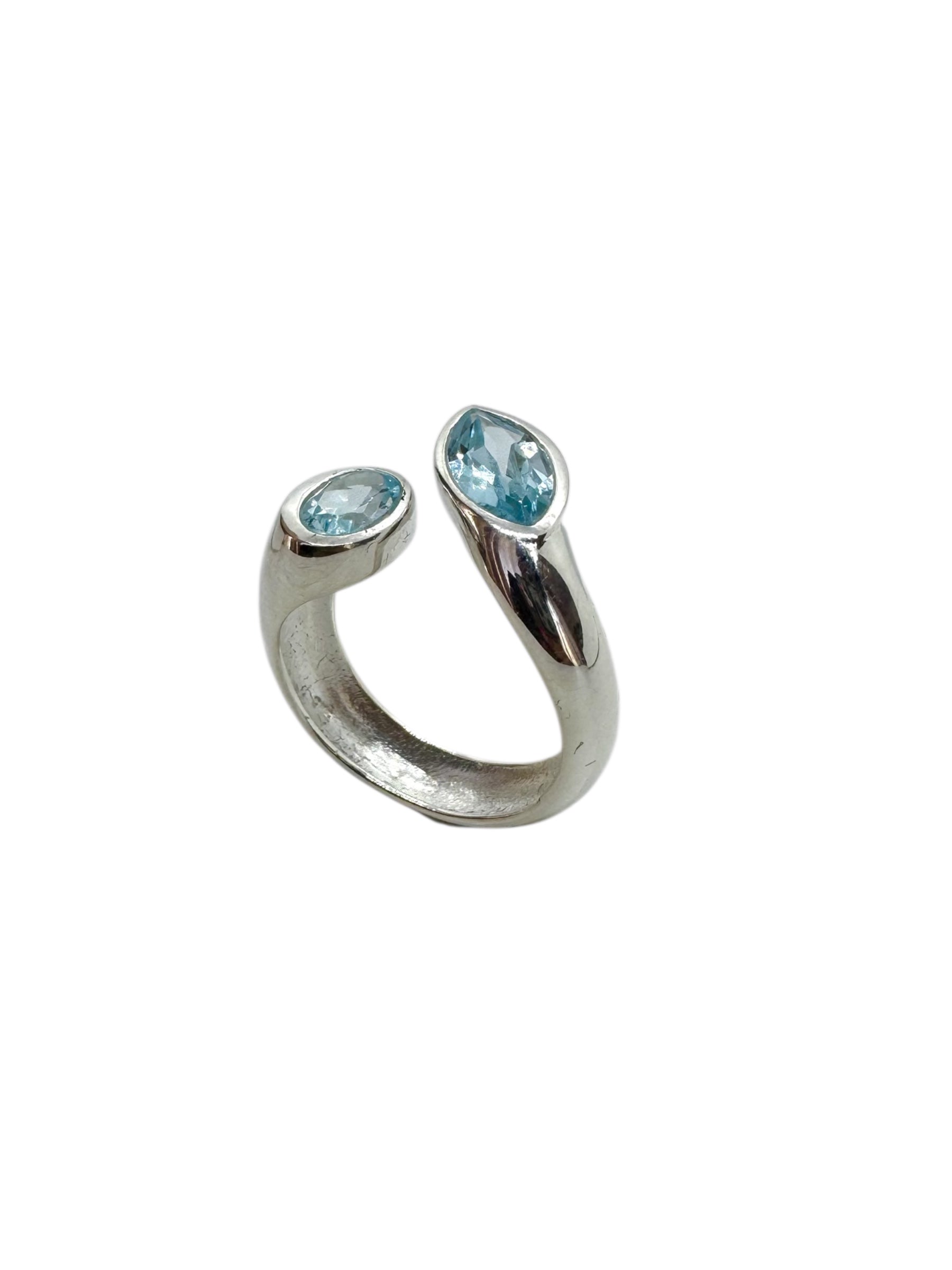 Topázio Azul Facetado Marquise e Oval em Prata de Lei