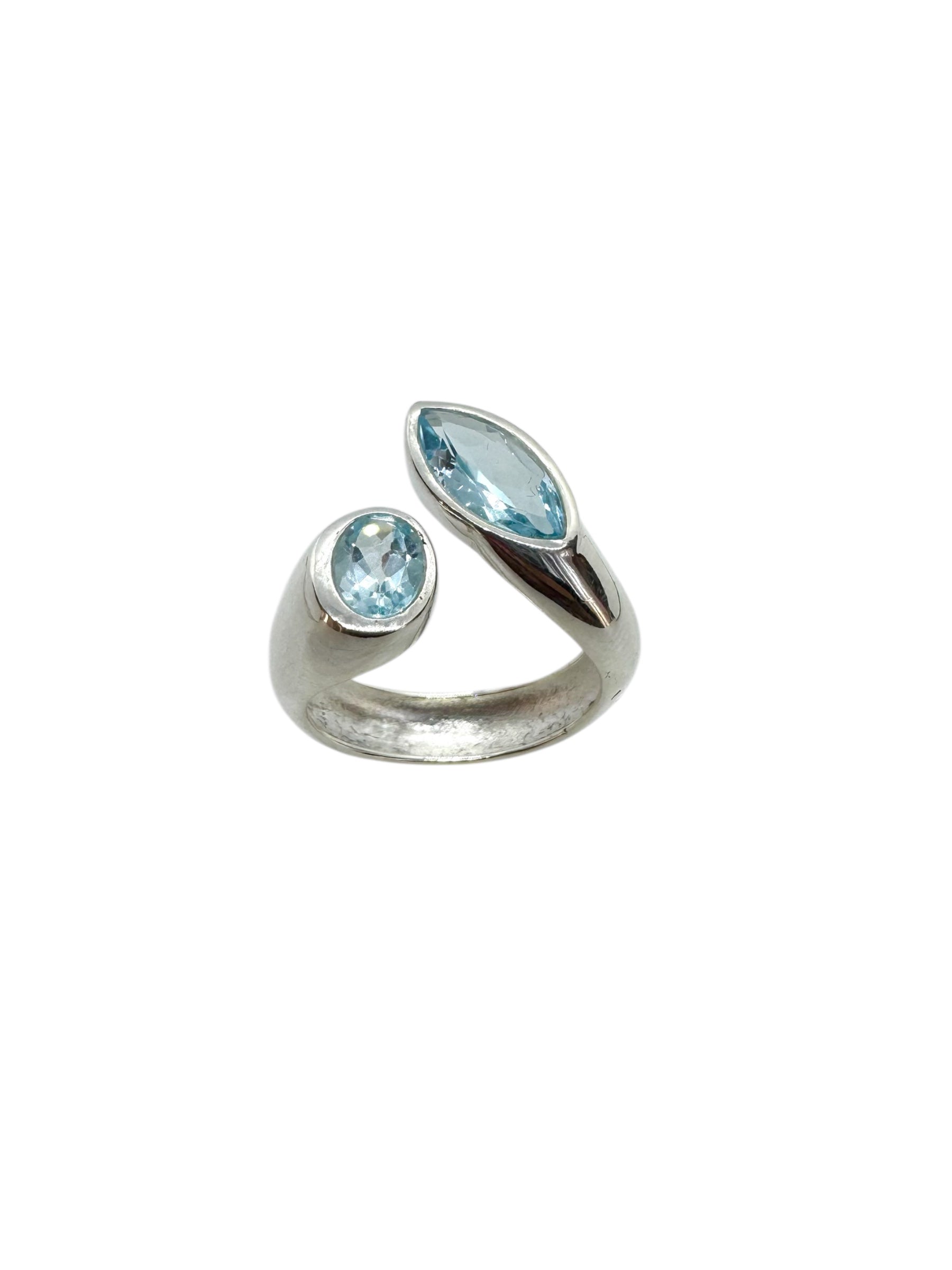 Topázio Azul Facetado Marquise e Oval em Prata de Lei