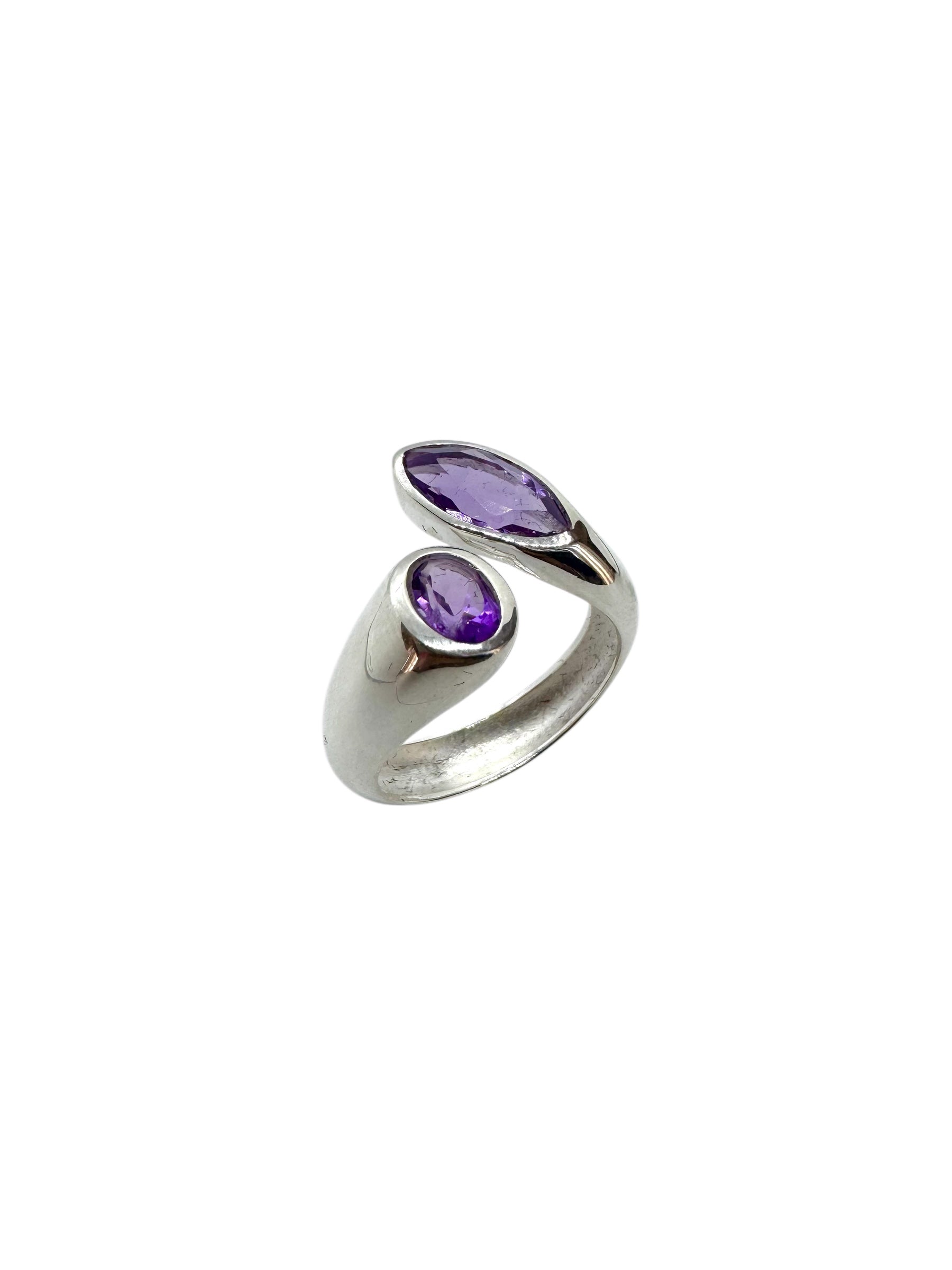 Ametista facetada oval e marquise em prata de lei