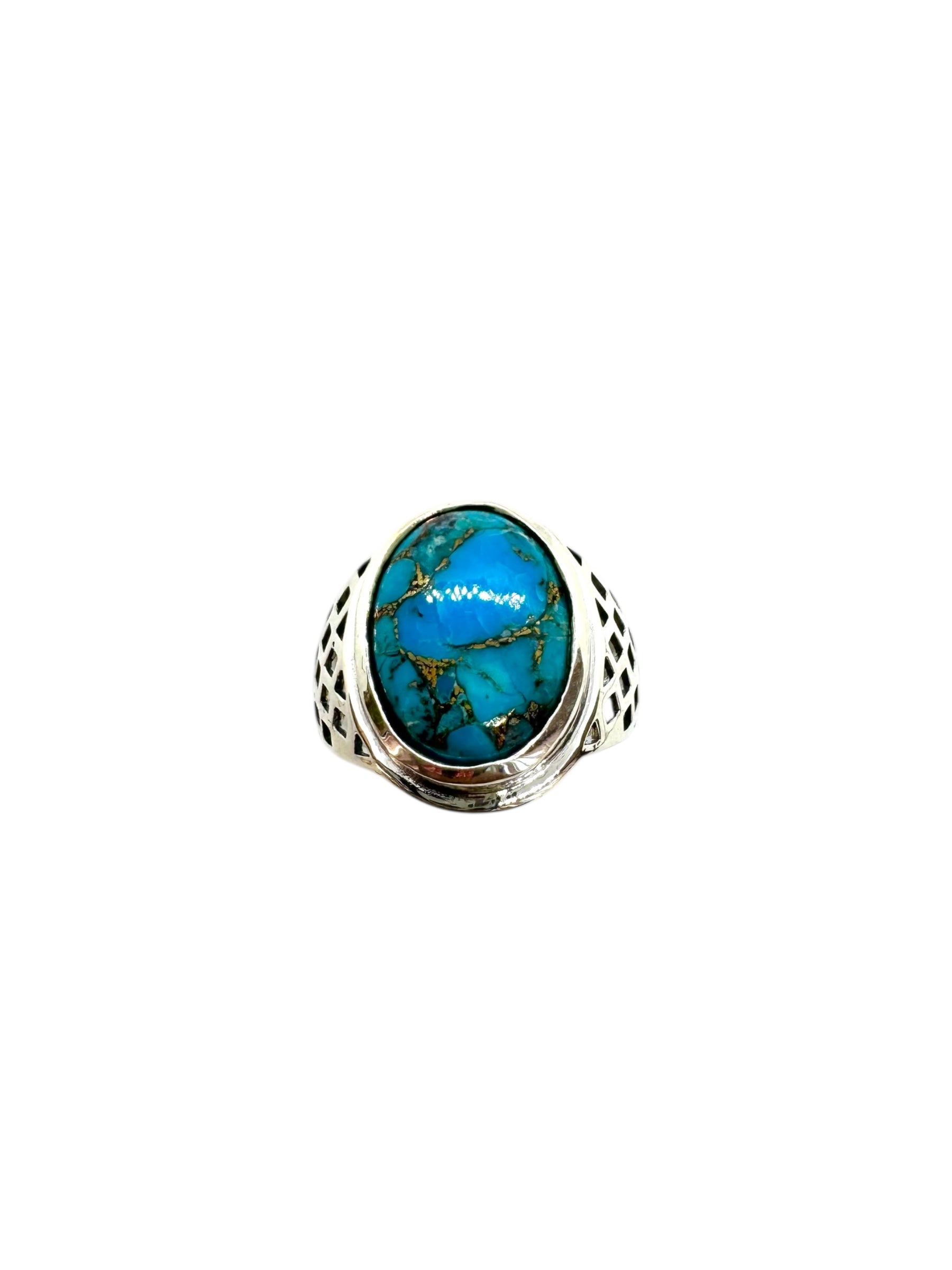 Anel oval turquesa cabochão e prata de lei