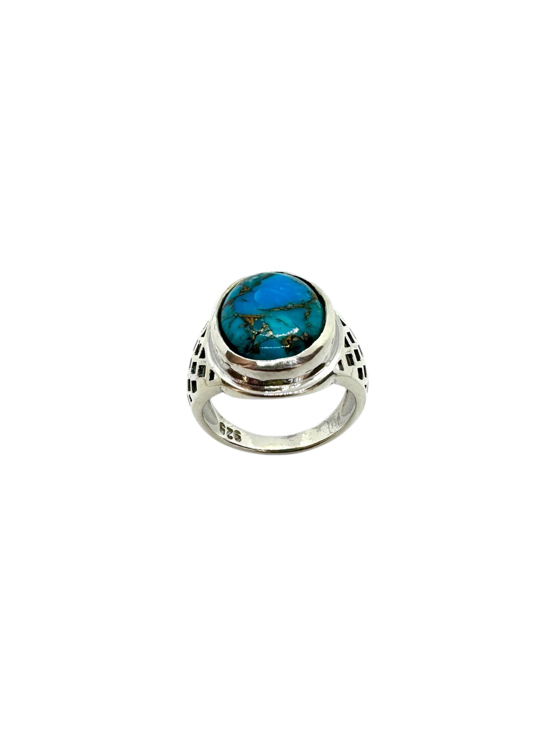Anel oval turquesa cabochão e prata de lei