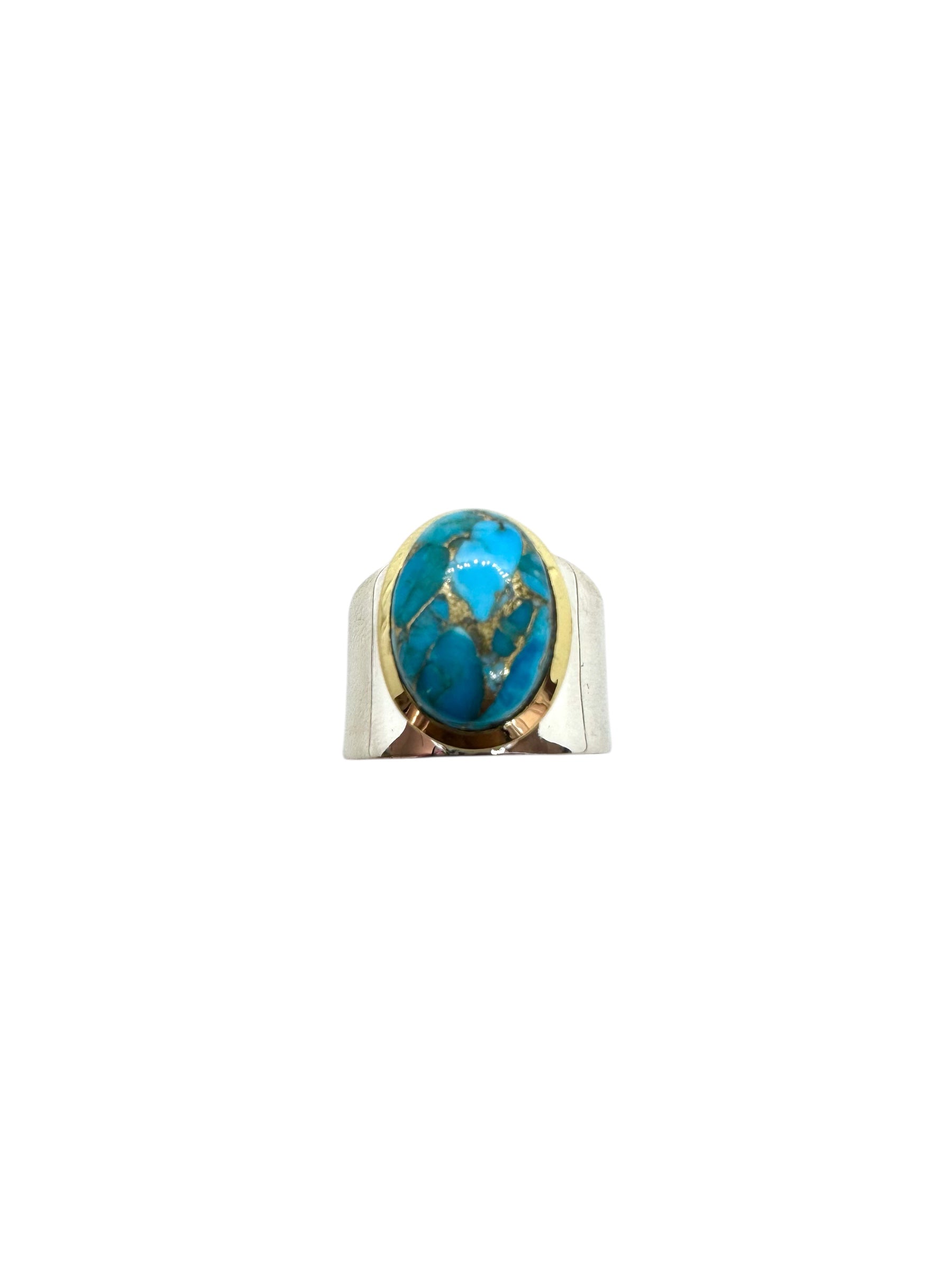Cabochão oval turquesa e anel prateado