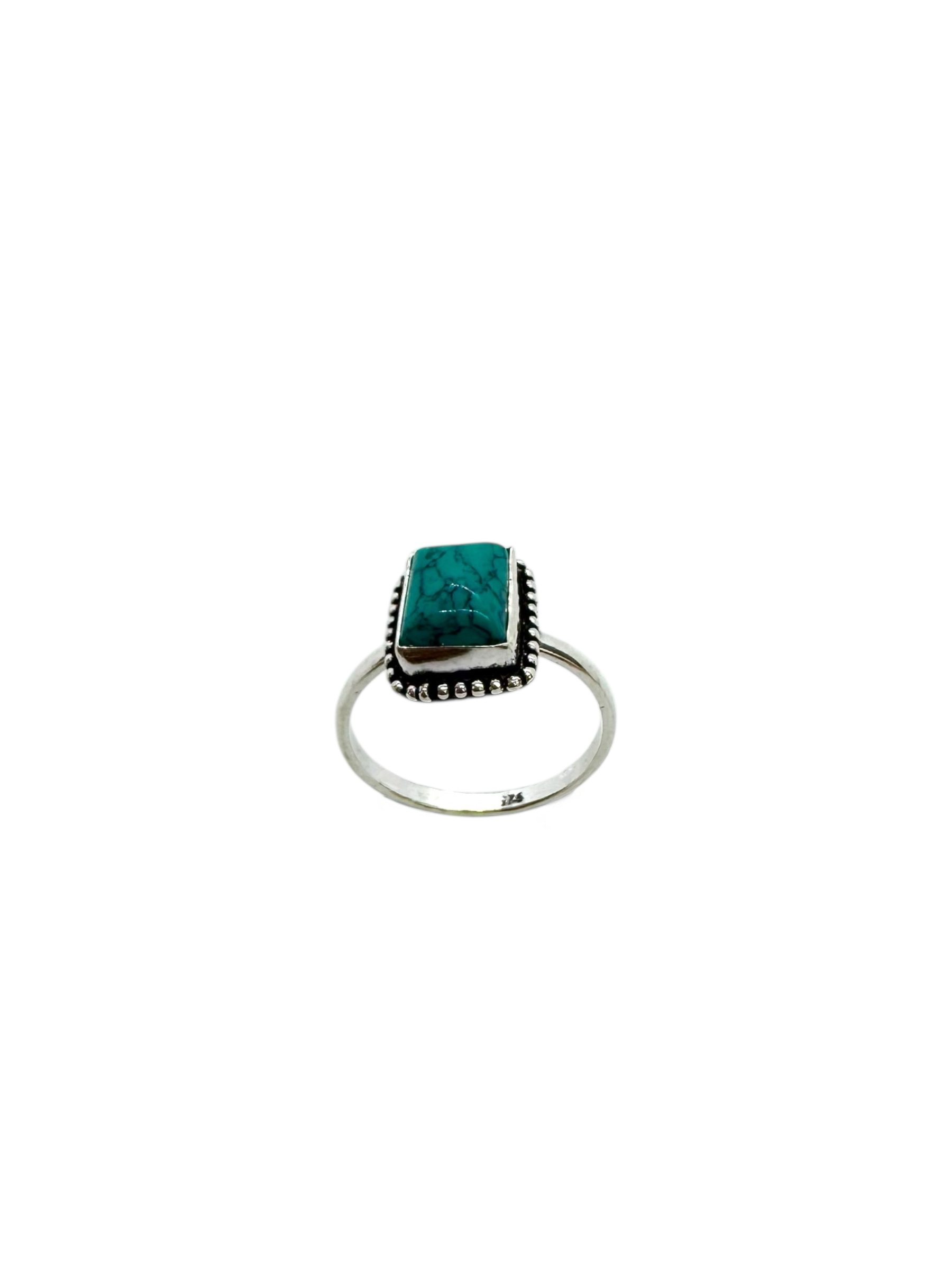 Cabochão retangular turquesa e prata de lei