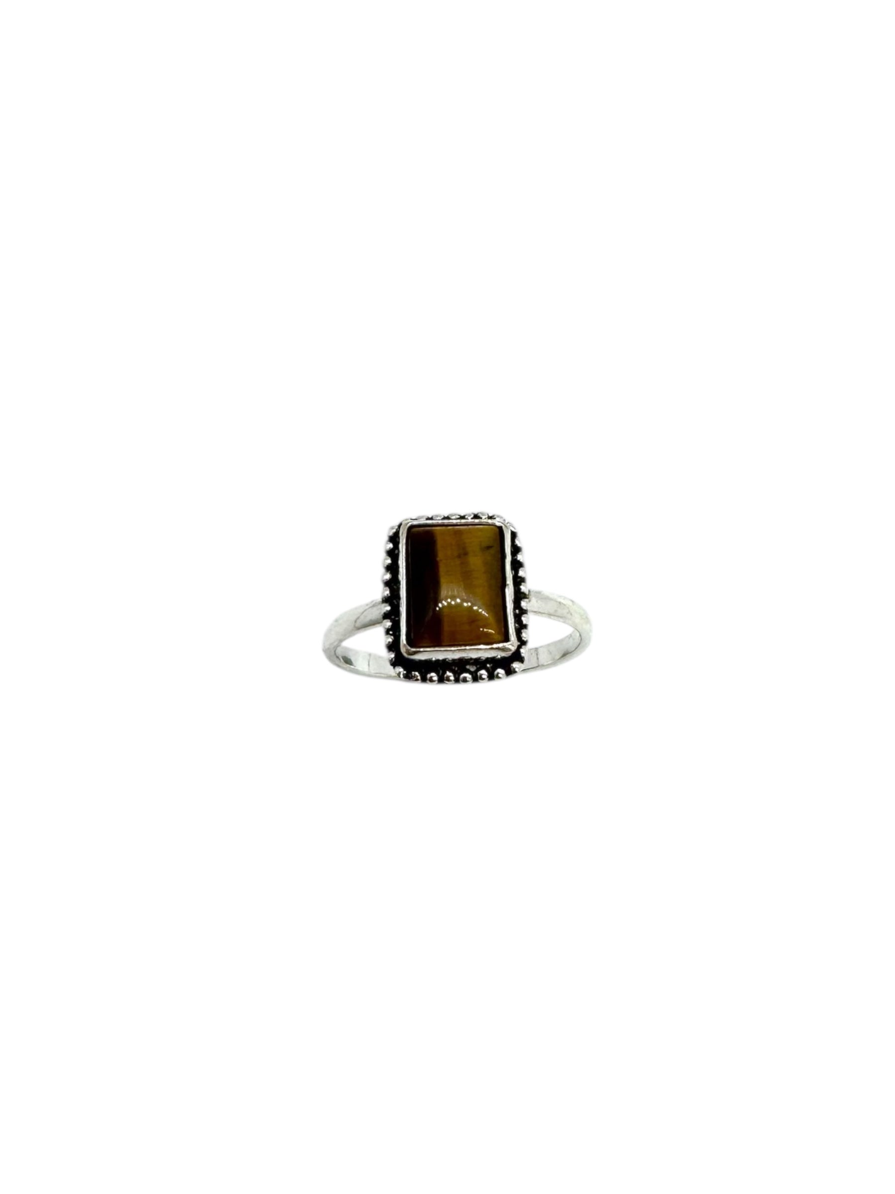 Cabochão retangular olho de tigre e prata de lei