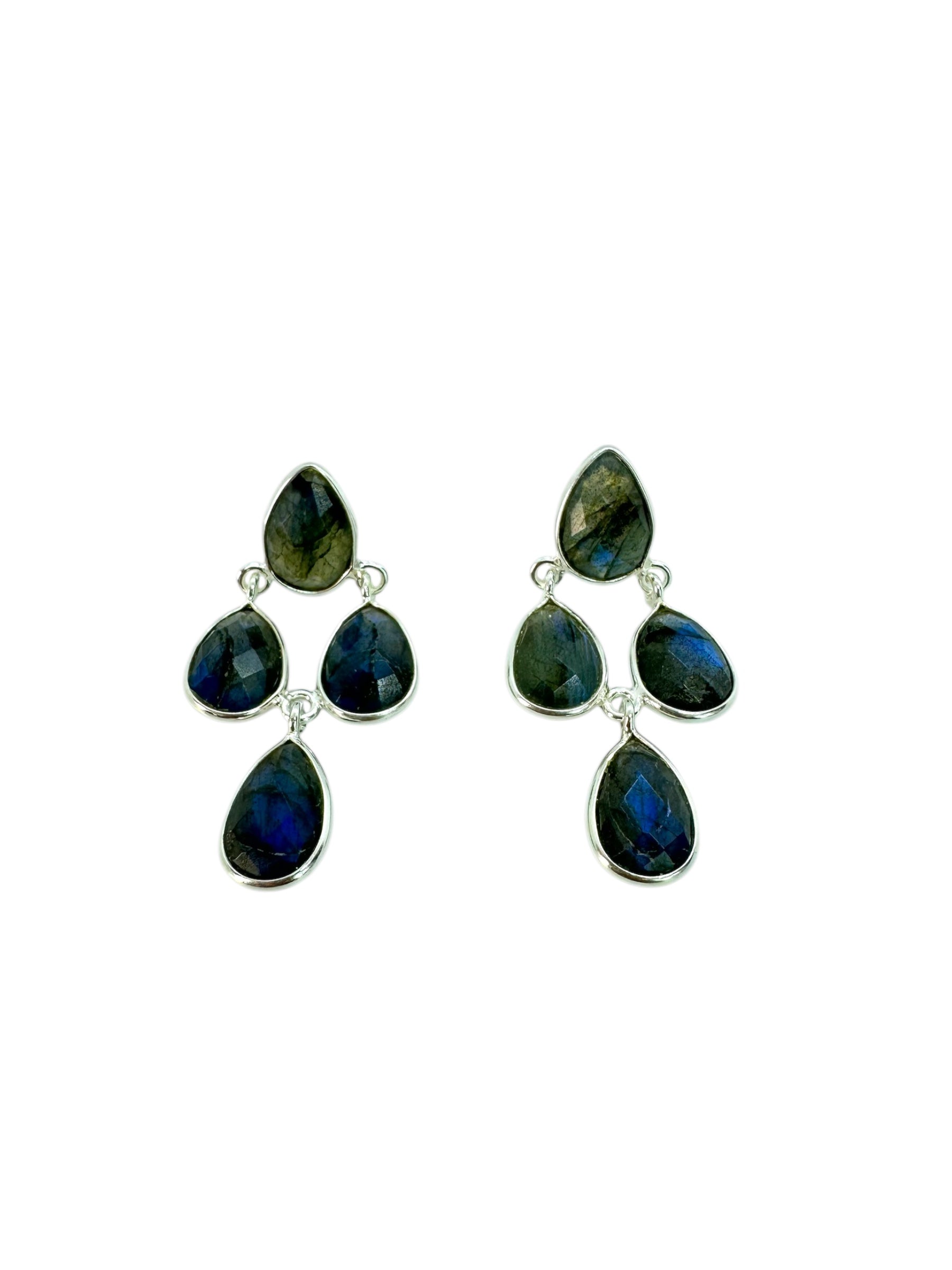 Brincos Labradorite em forma de lágrima e Prata de Lei