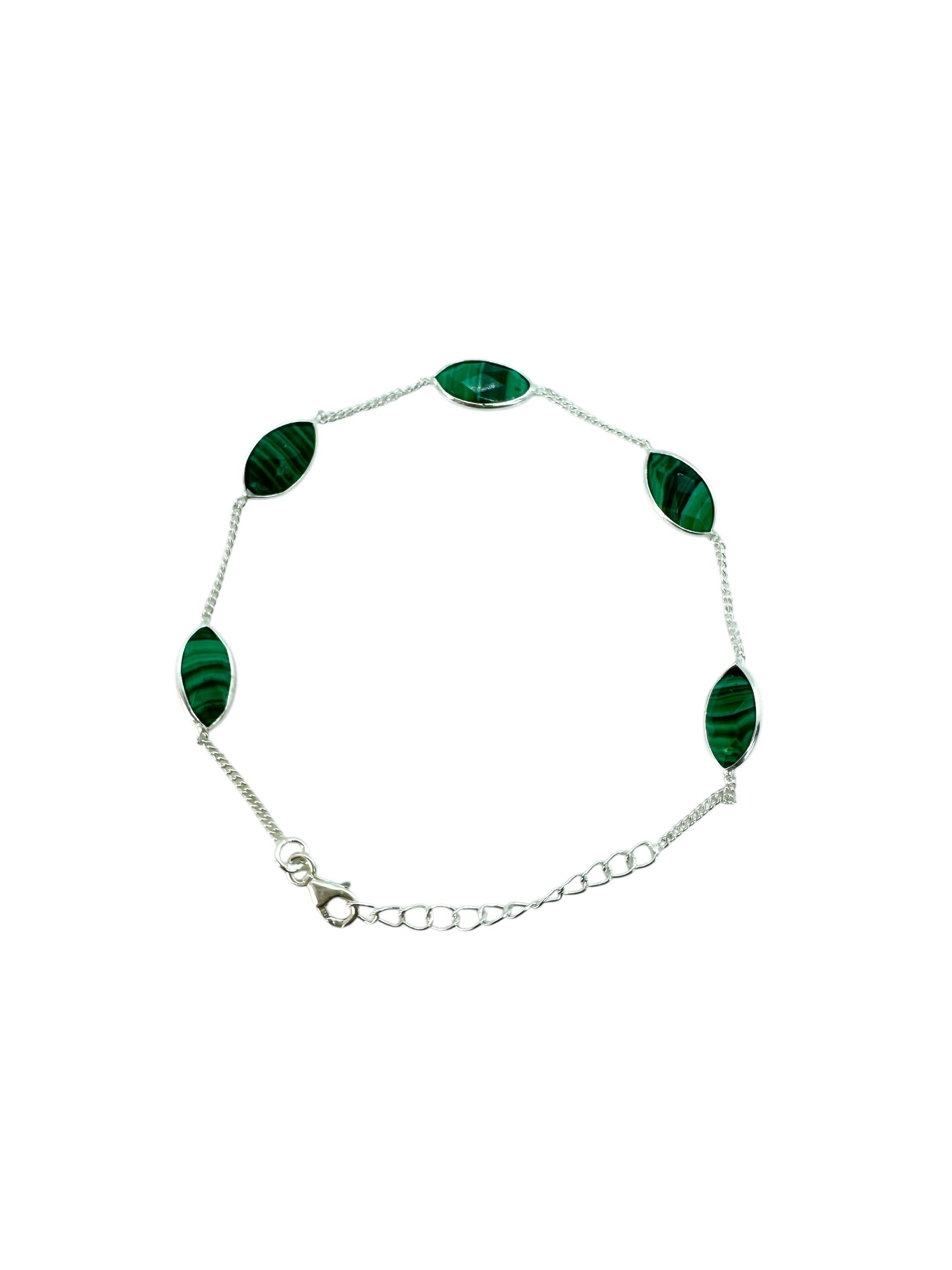 Pulseira de prata de lei e malaquite marquise