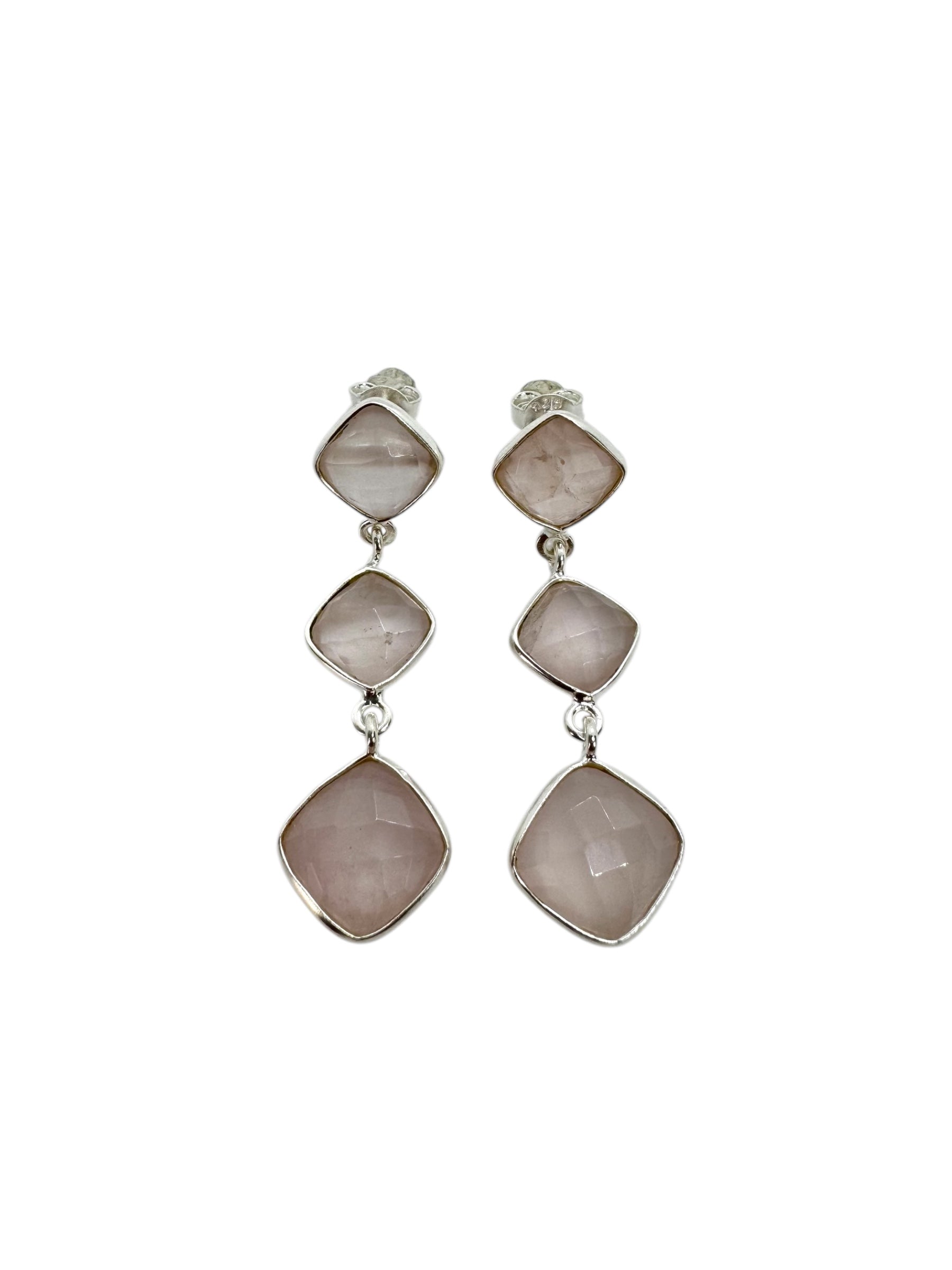 Brincos de quartzo rosa e prata