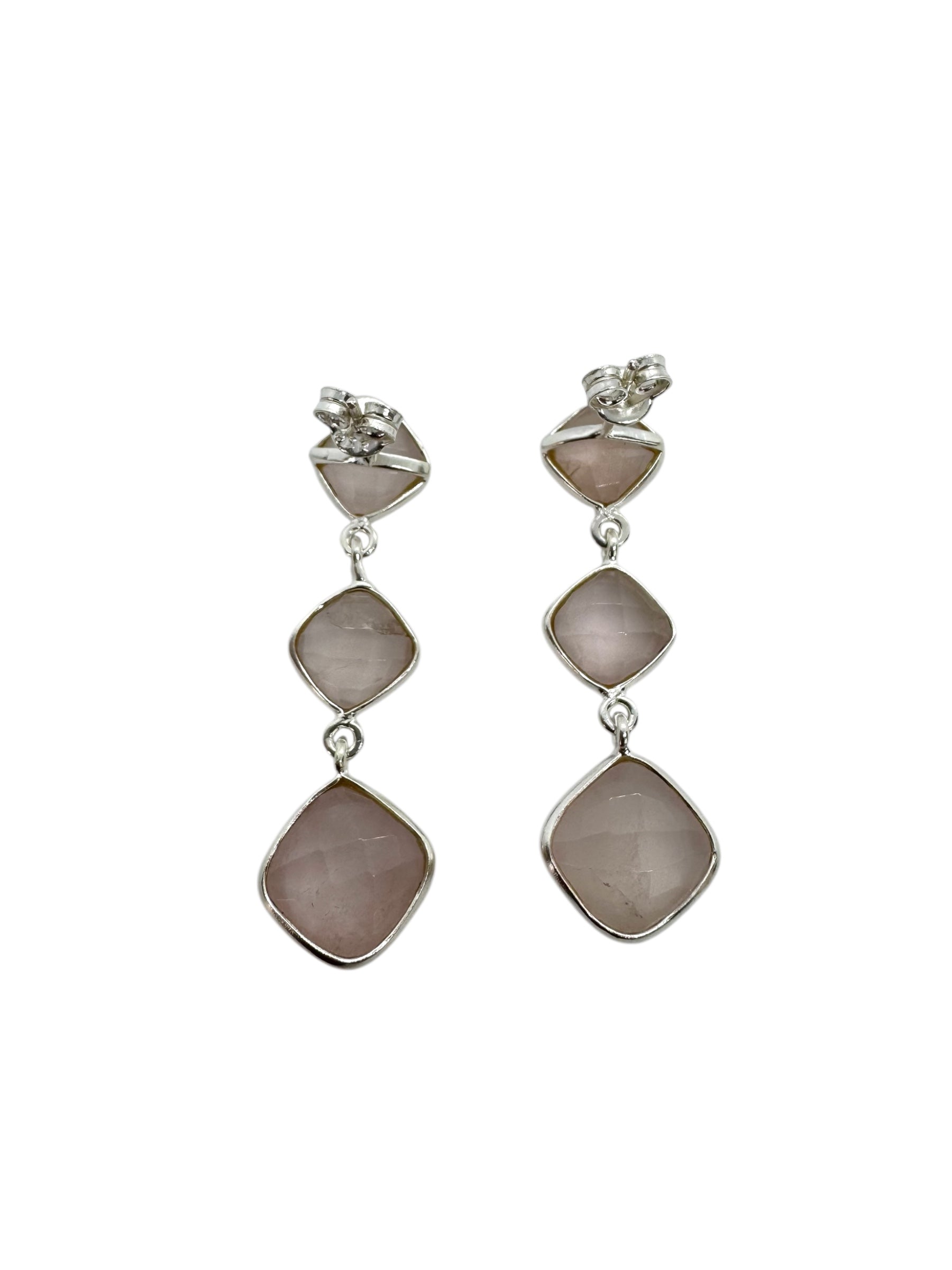 Brincos de quartzo rosa e prata