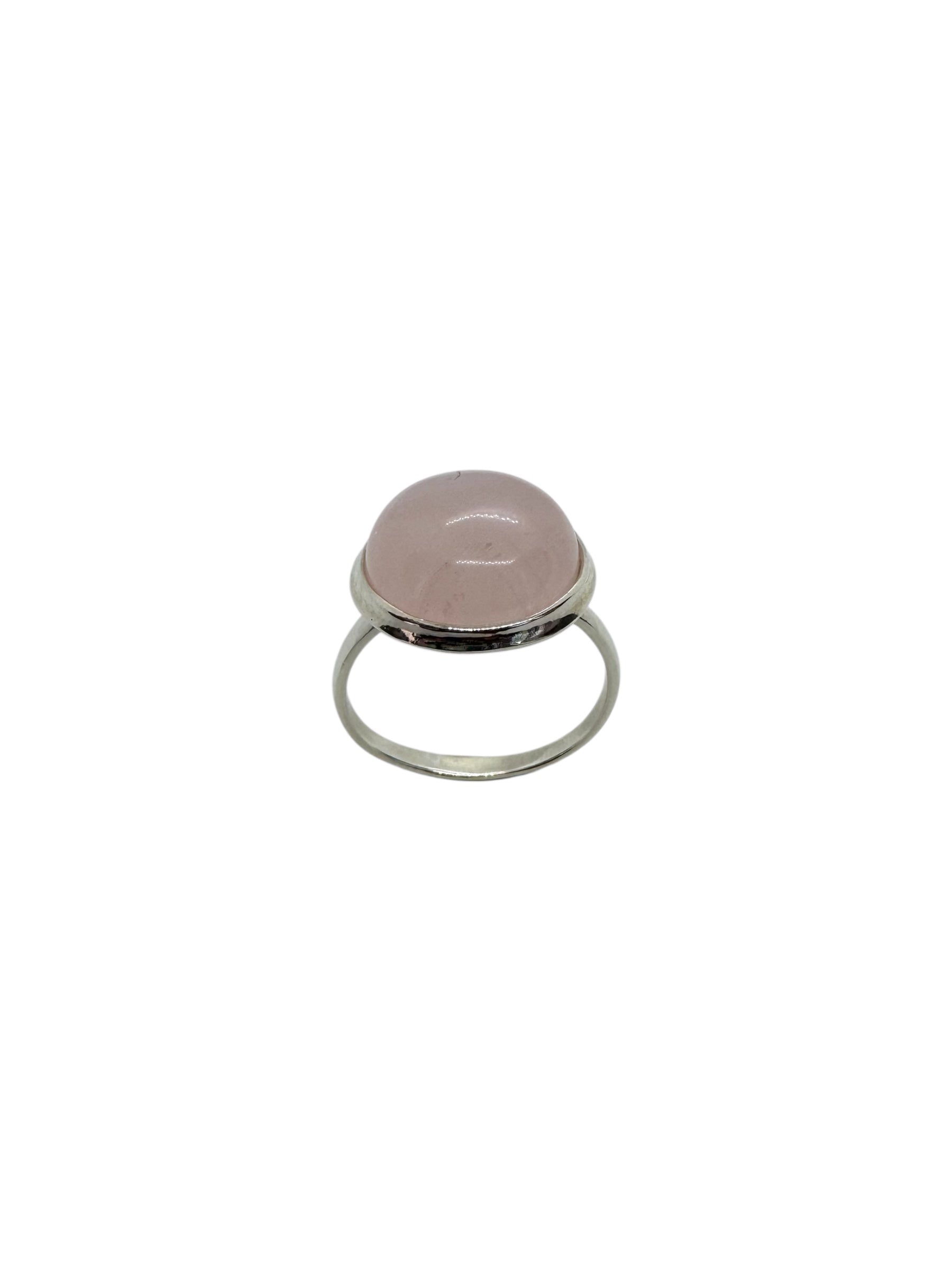 Anel redondo cabochão de quartzo rosa em prata de lei 925