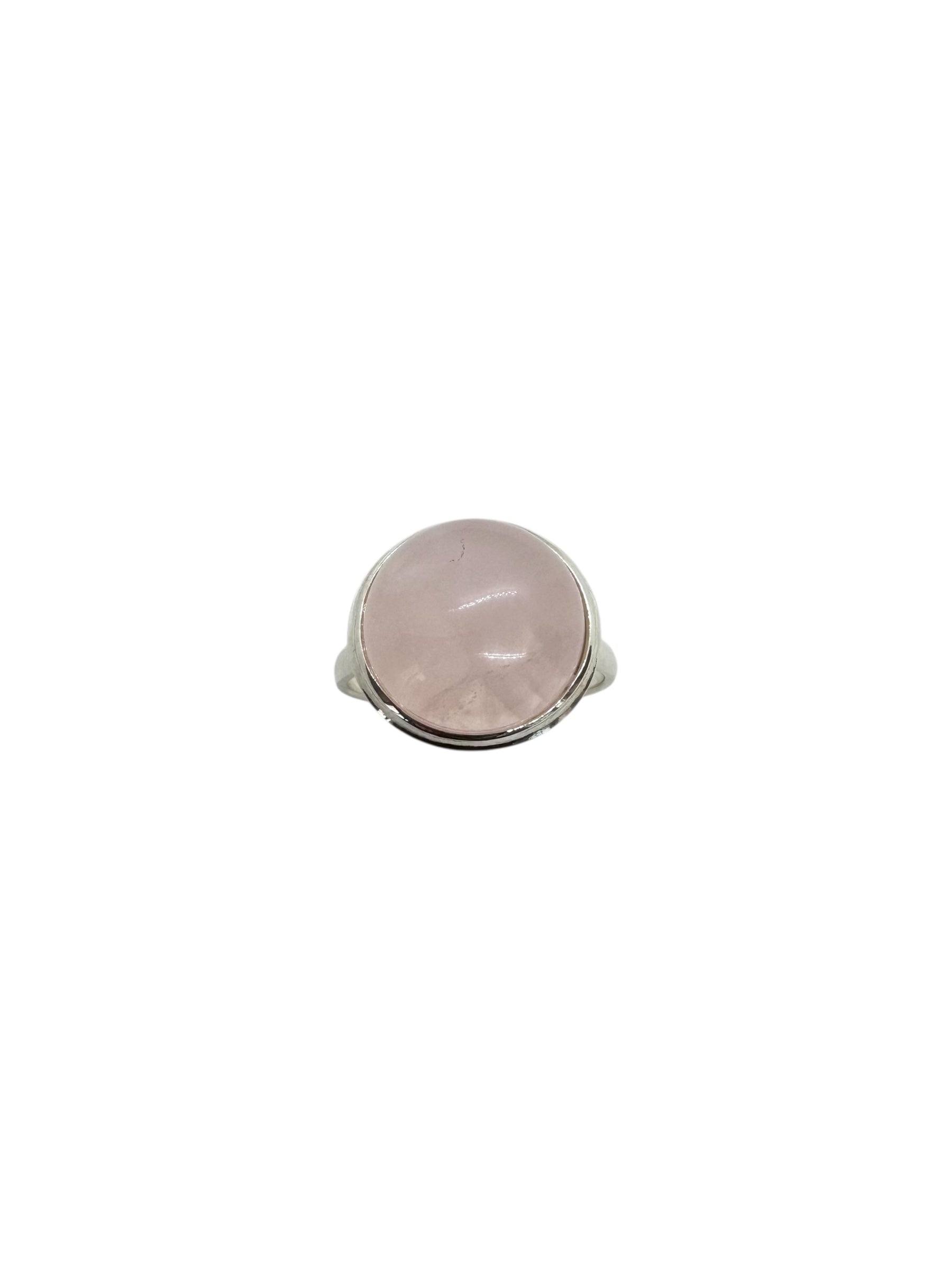 Anel redondo cabochão de quartzo rosa em prata de lei 925