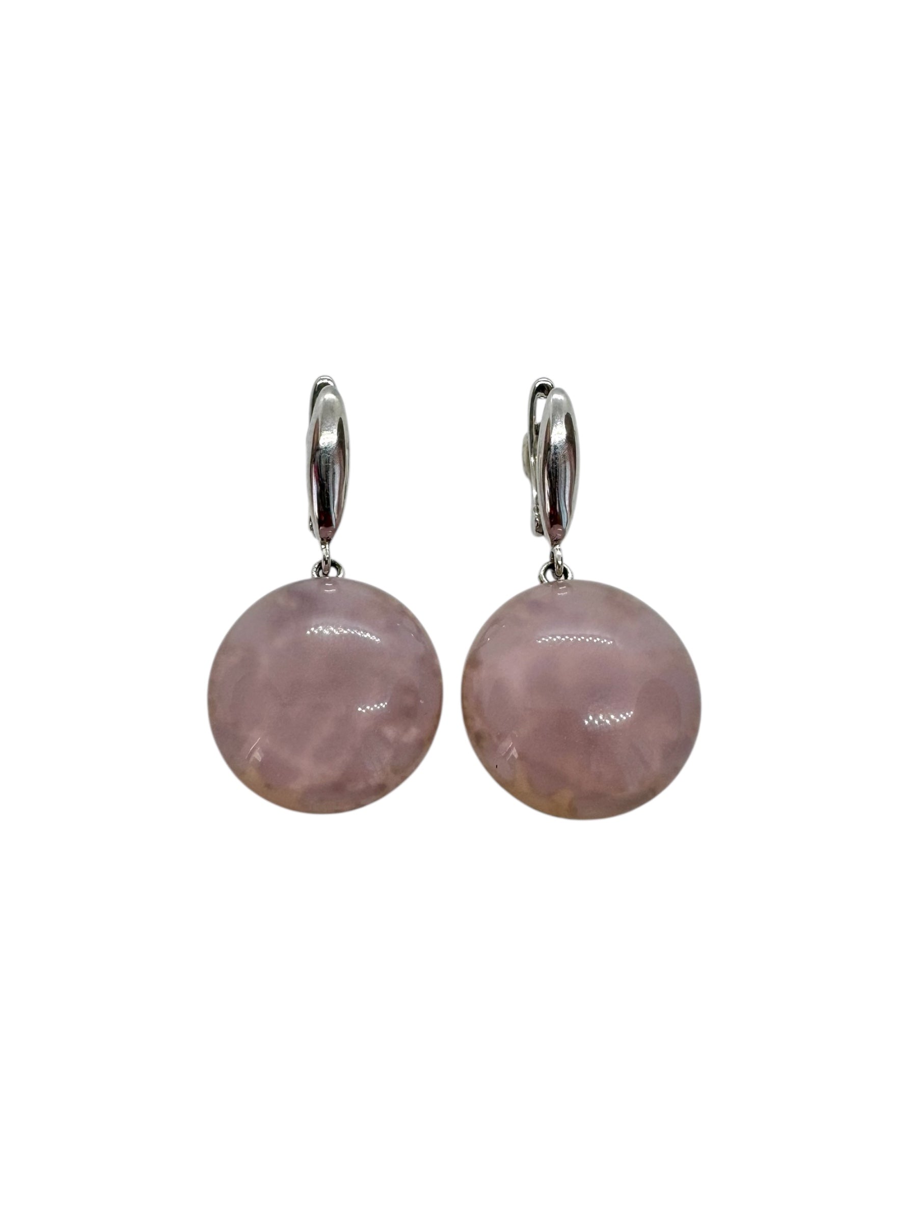Cabochões de quartzo rosa e brincos de prata
