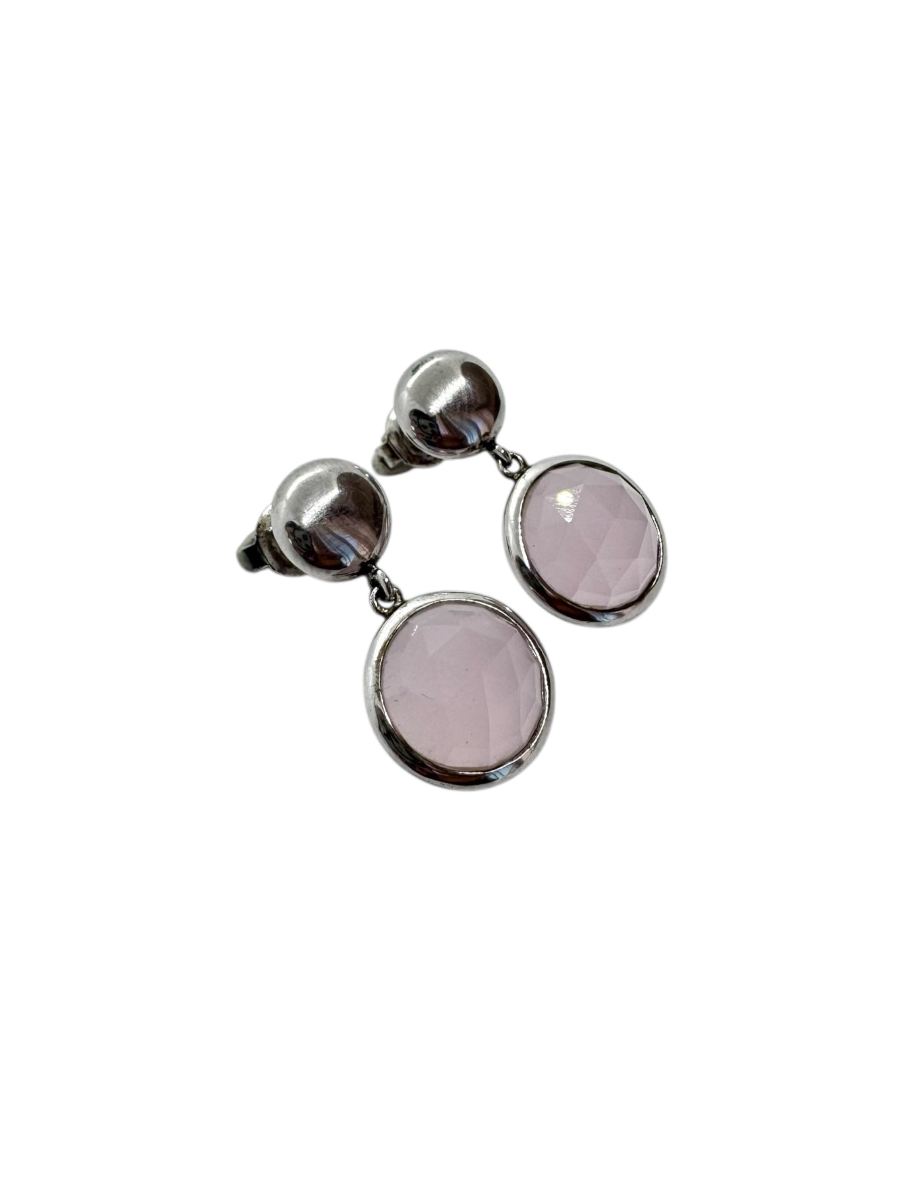 Brincos Cabochão de Quartzo Rosa