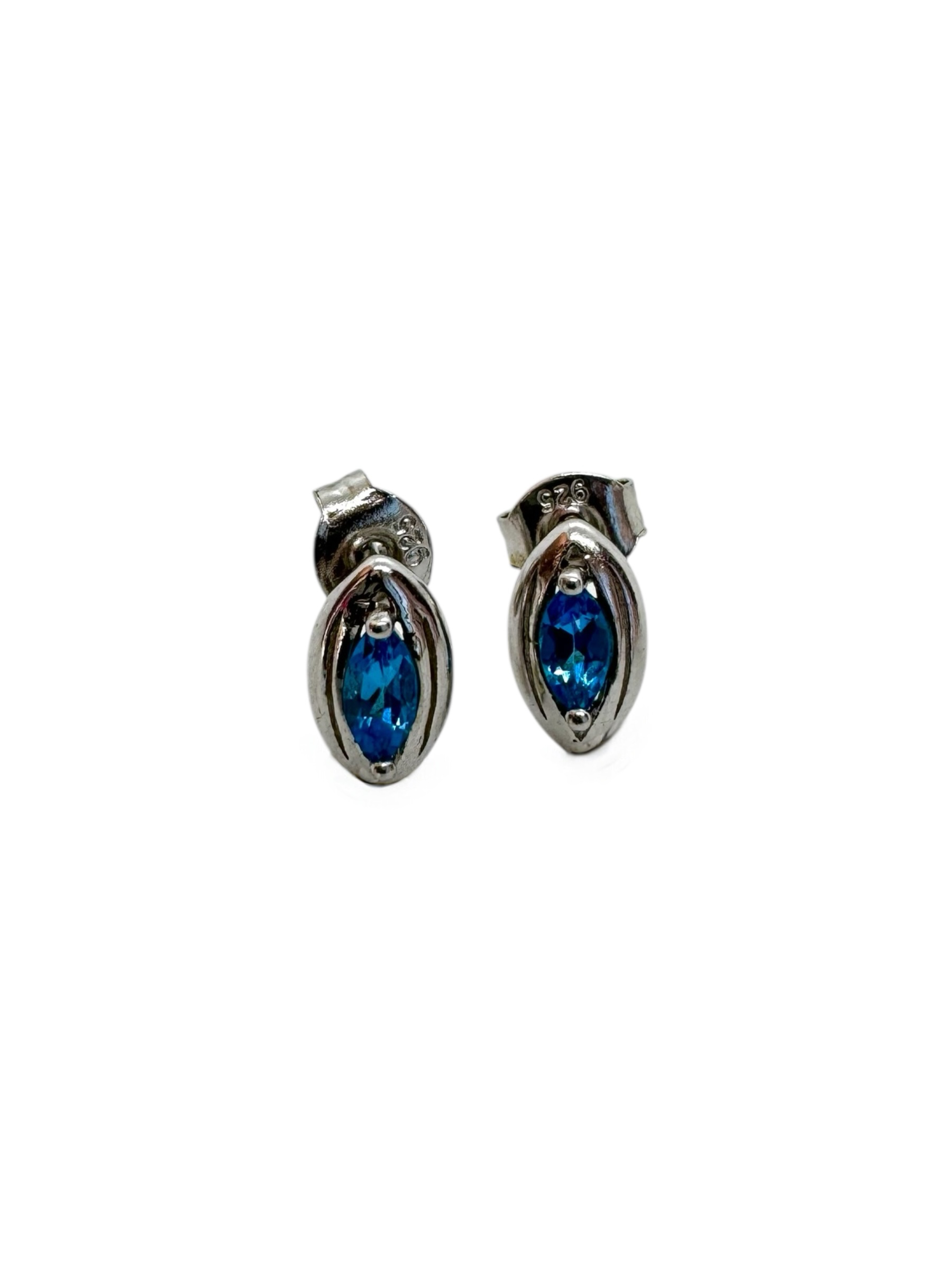Brincos topázio azul marquise e prata 925