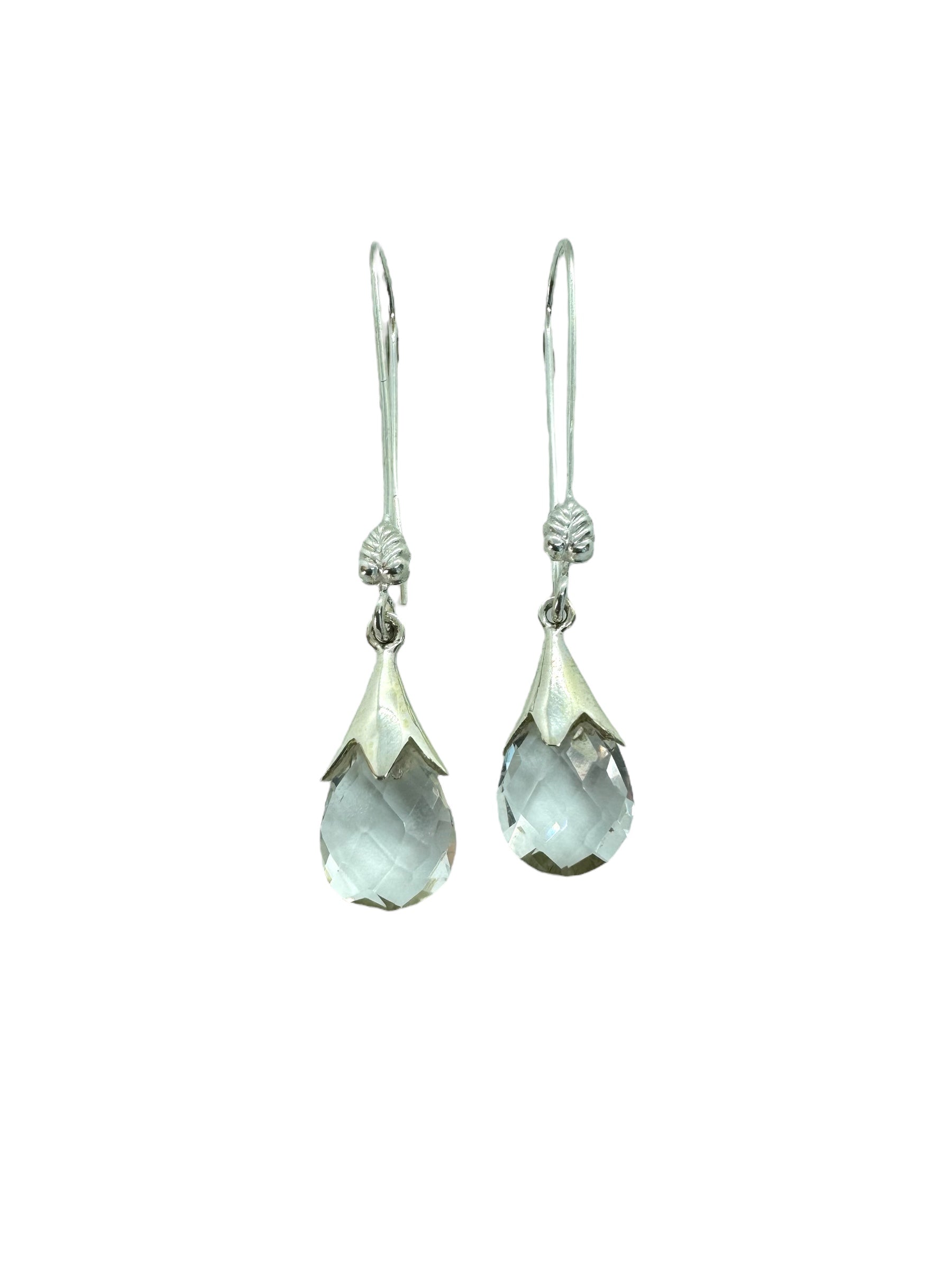 Brincos de quartzo transparente e prata