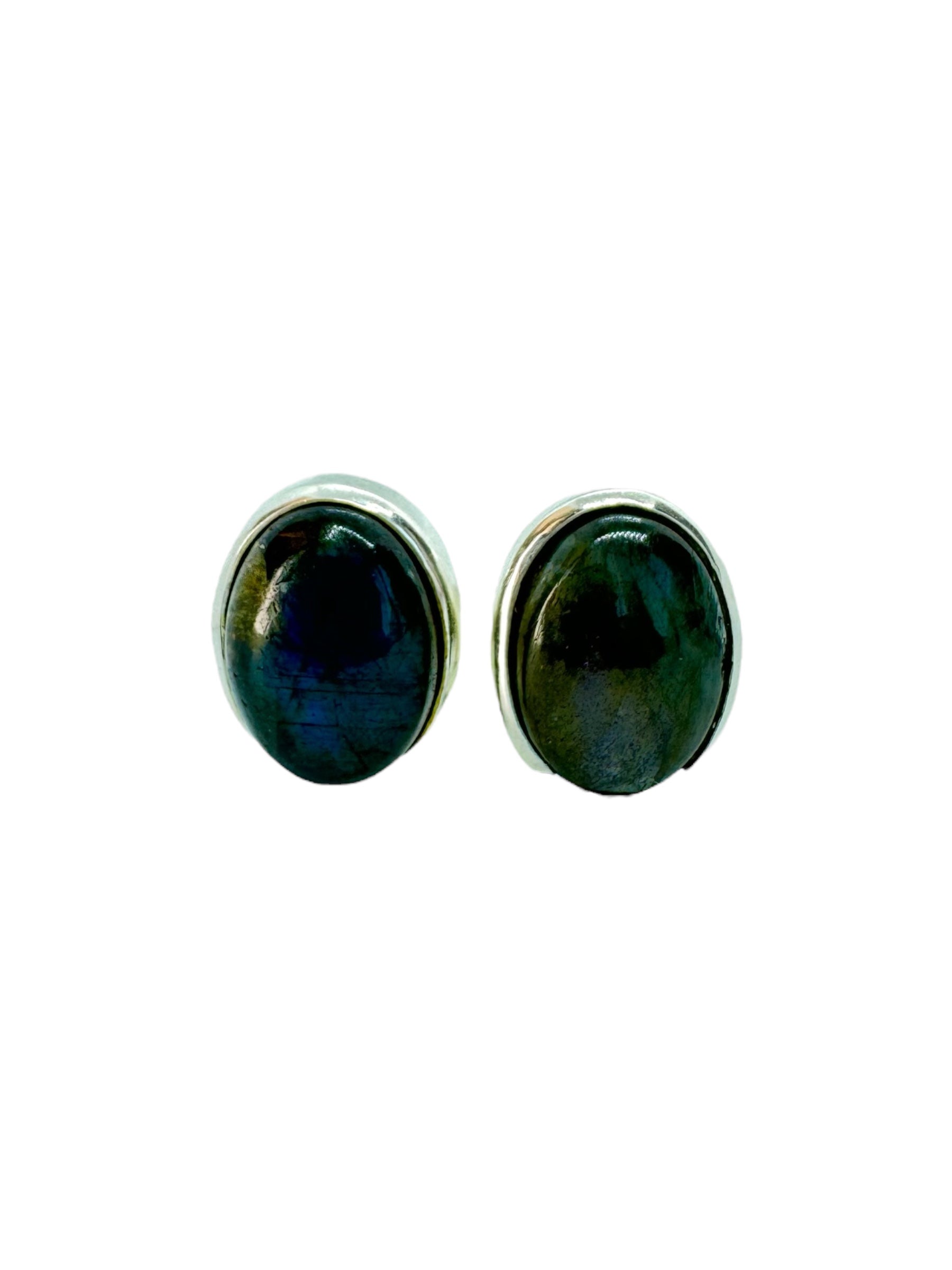 Brincos ovais de labradorite e prata