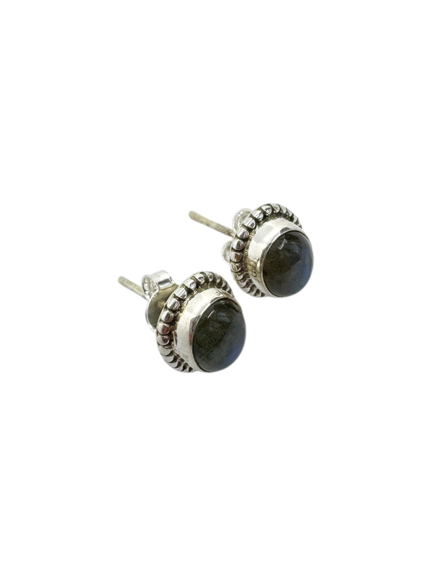Brincos ovais de labradorite e prata