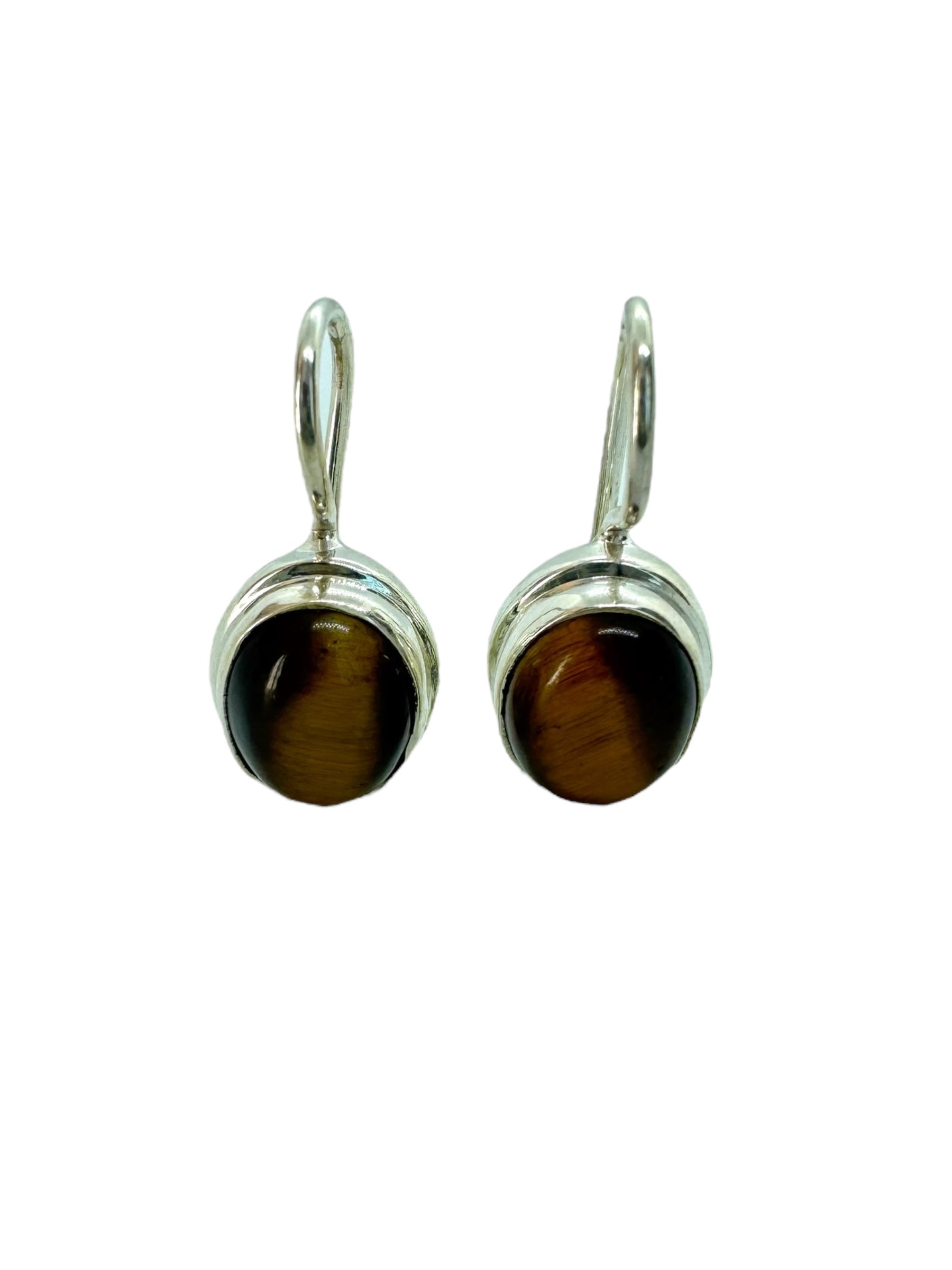 Oval Tiger Eye & Siver Earrings
