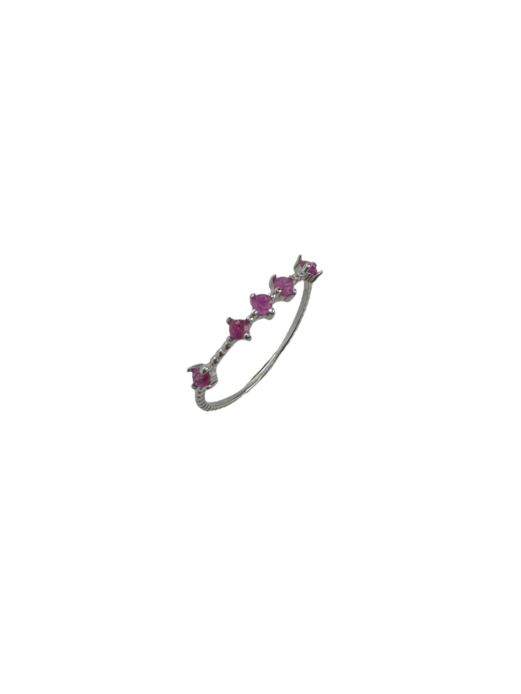 Anel minimalista com 4 rubis em prata de lei 925
