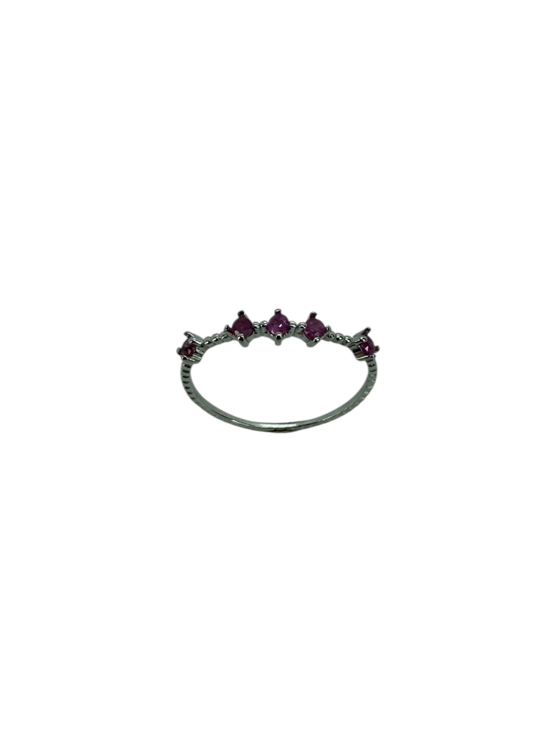 Anel minimalista com 4 rubis em prata de lei 925