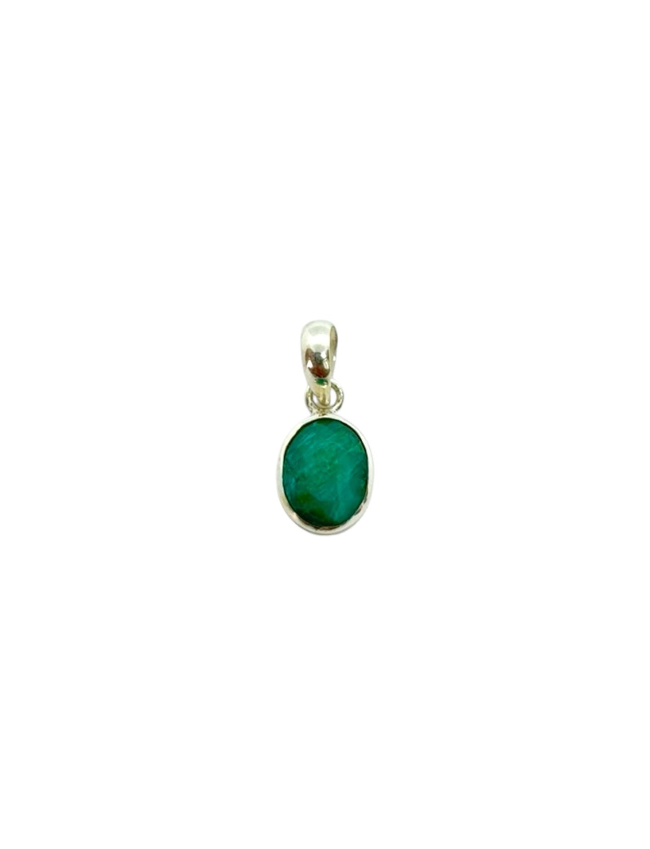 Pendente Cabochão Oval Esmeralda em Prata