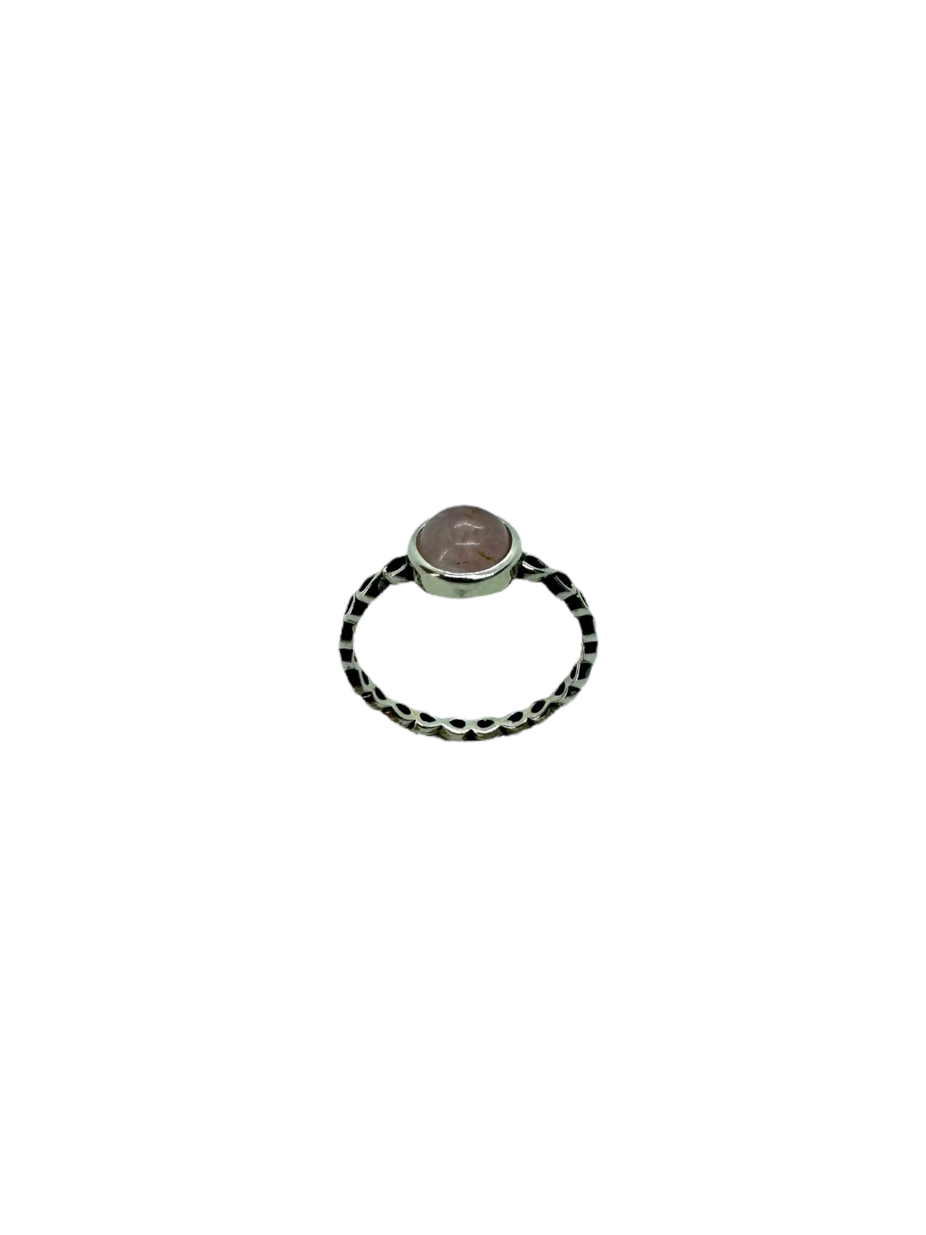 Anel Cabochão de Quartzo Rosa em Prata
