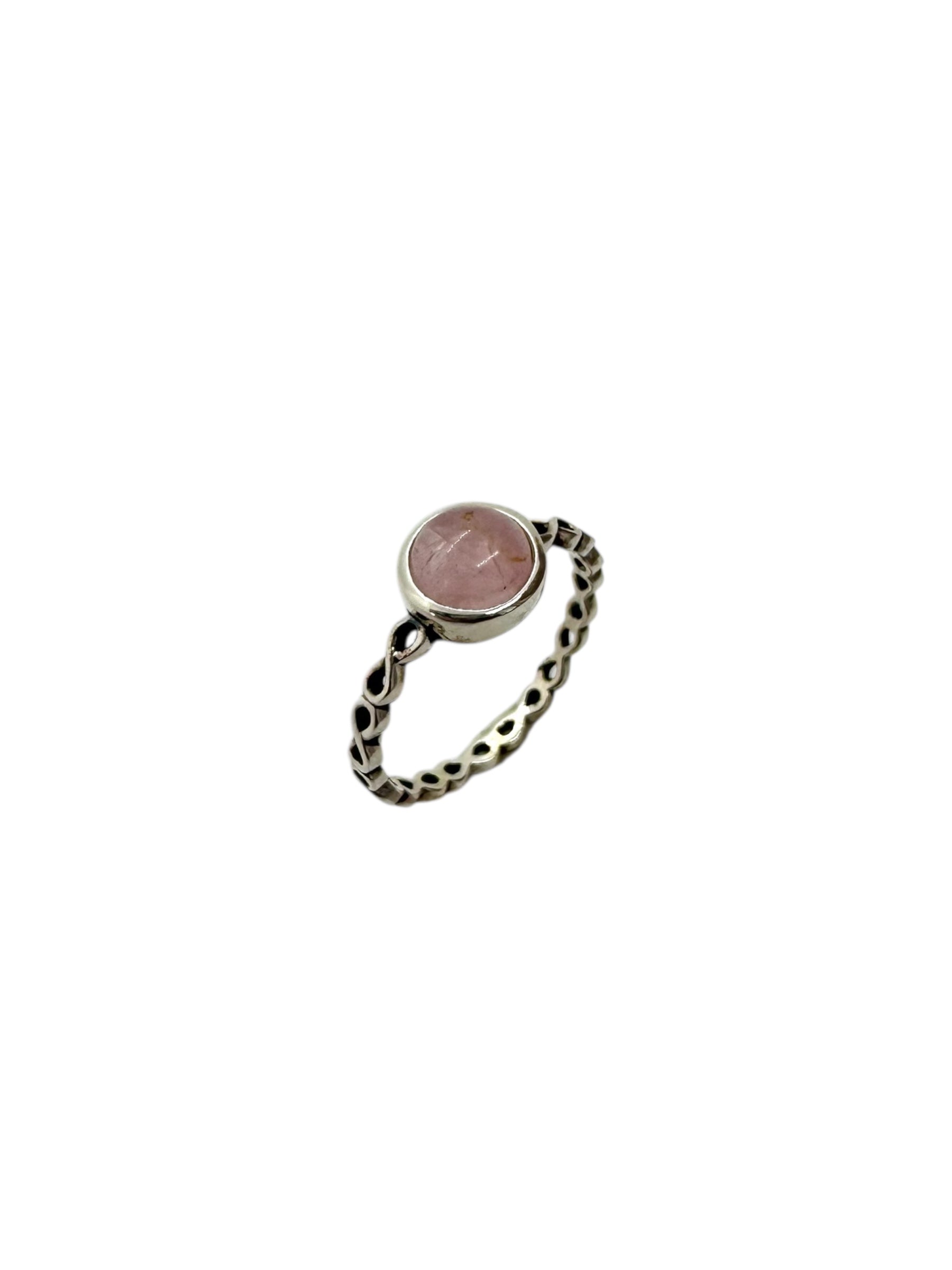 Anel Cabochão de Quartzo Rosa em Prata