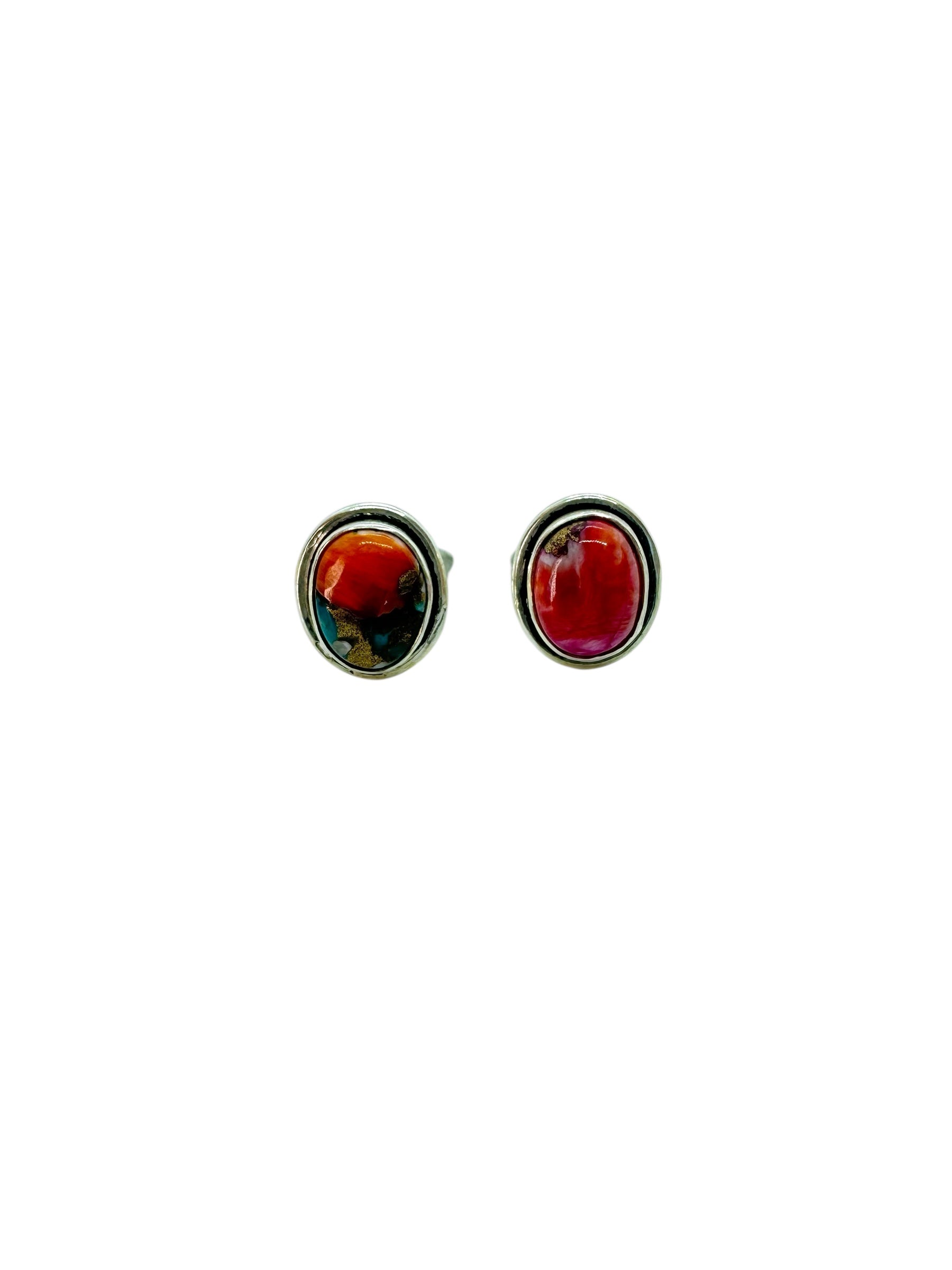 Oval Mixstones & Silver Earrings