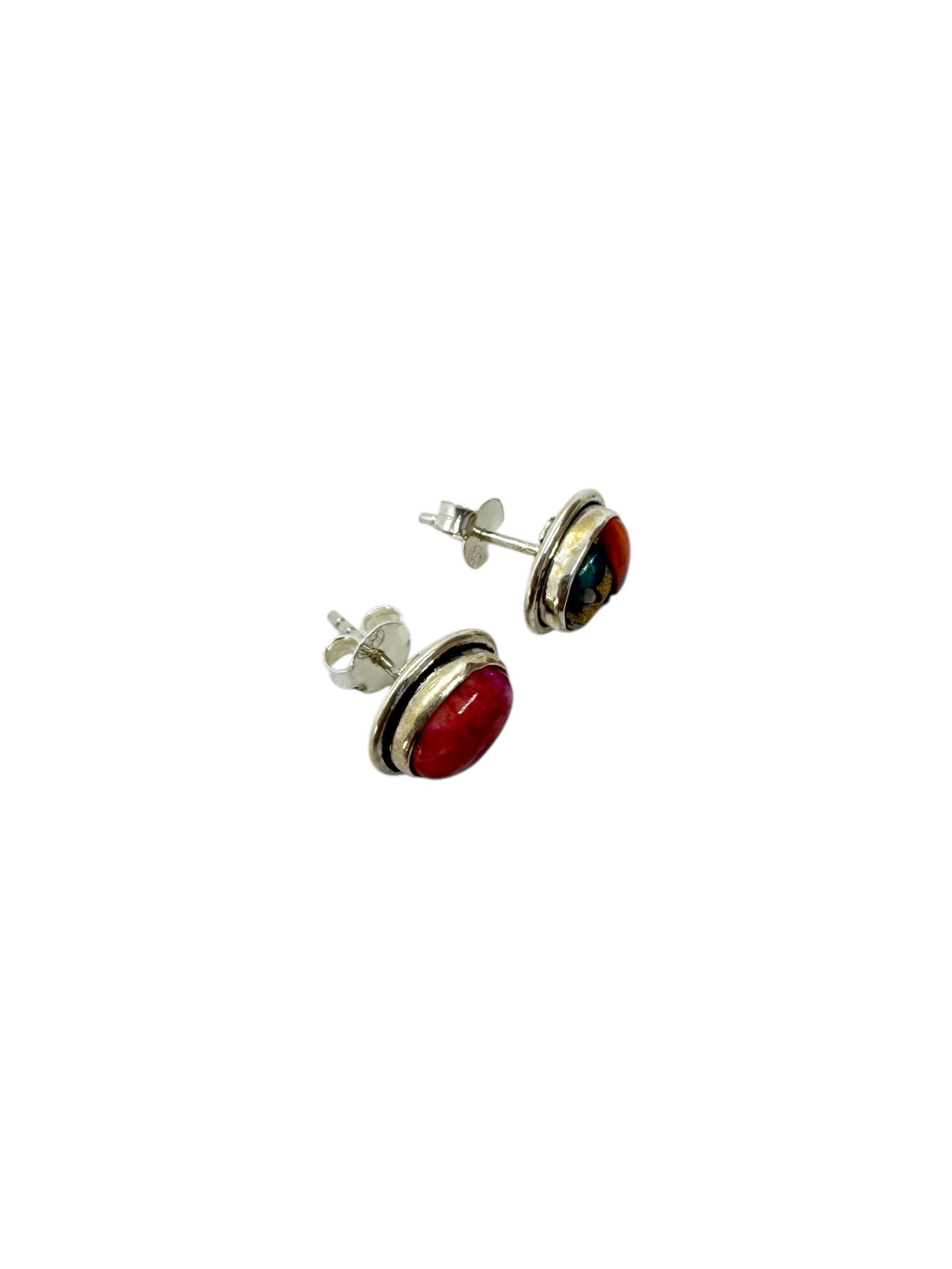 Oval Mixstones & Silver Earrings
