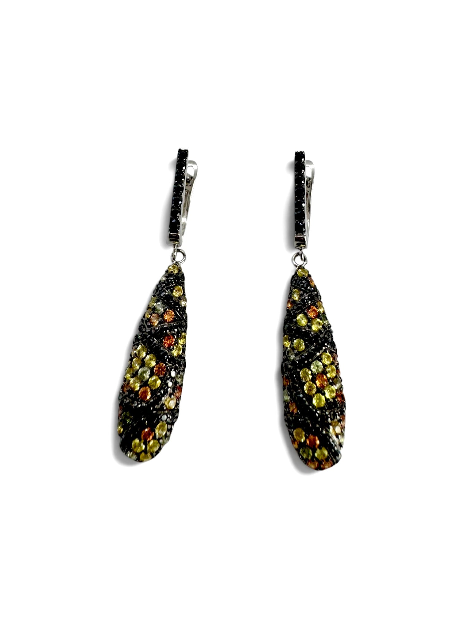 Earrings with Yellow, Orange, and Black Sapphires