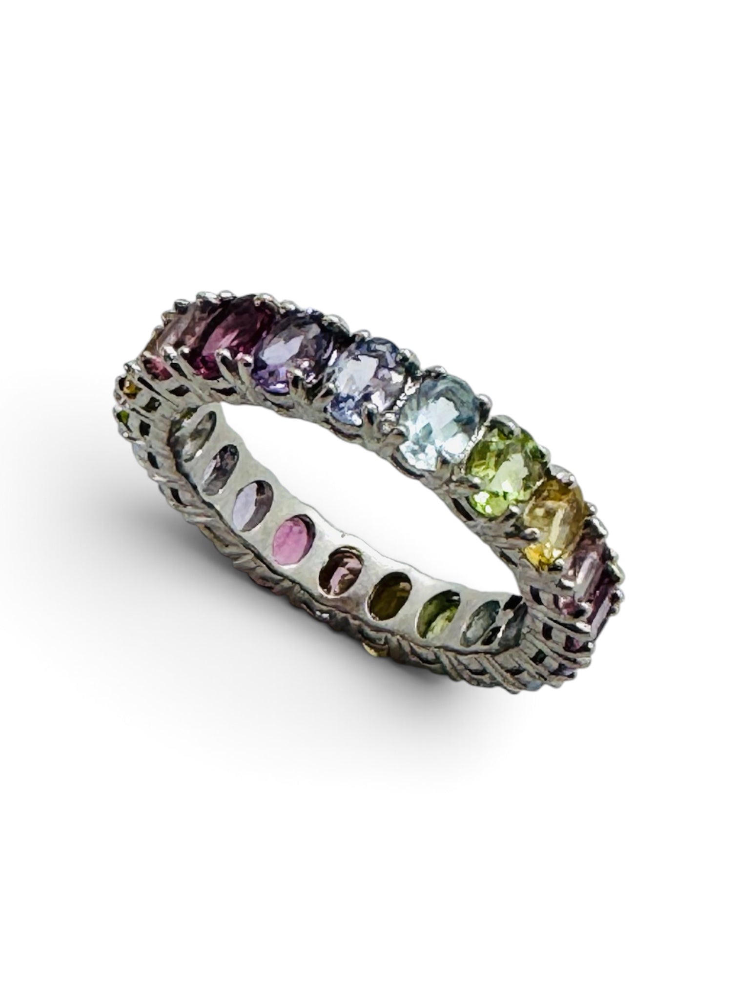 925 sterling silver ring with multiple colored sapphires