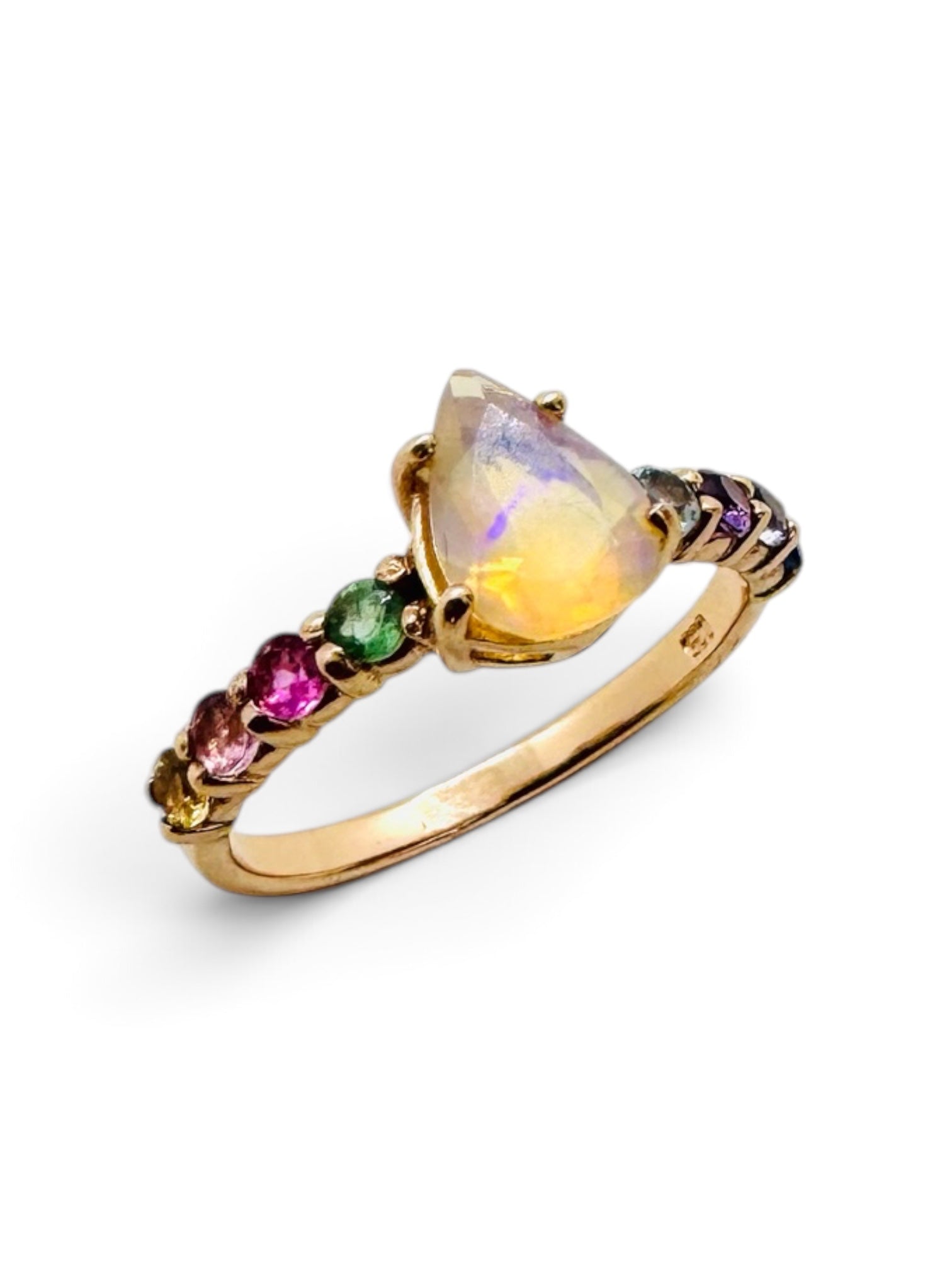 Princess Teardrop ring in 925 sterling silver rose gold with multiple sapphires.