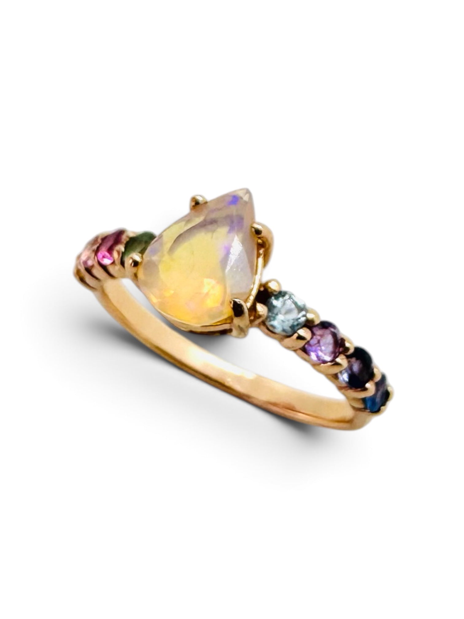 Princess Teardrop ring in 925 sterling silver rose gold with multiple sapphires.