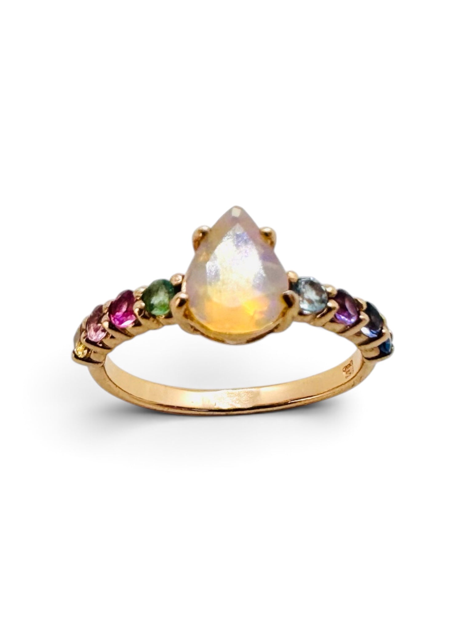 Princess Teardrop ring in 925 sterling silver rose gold with multiple sapphires.