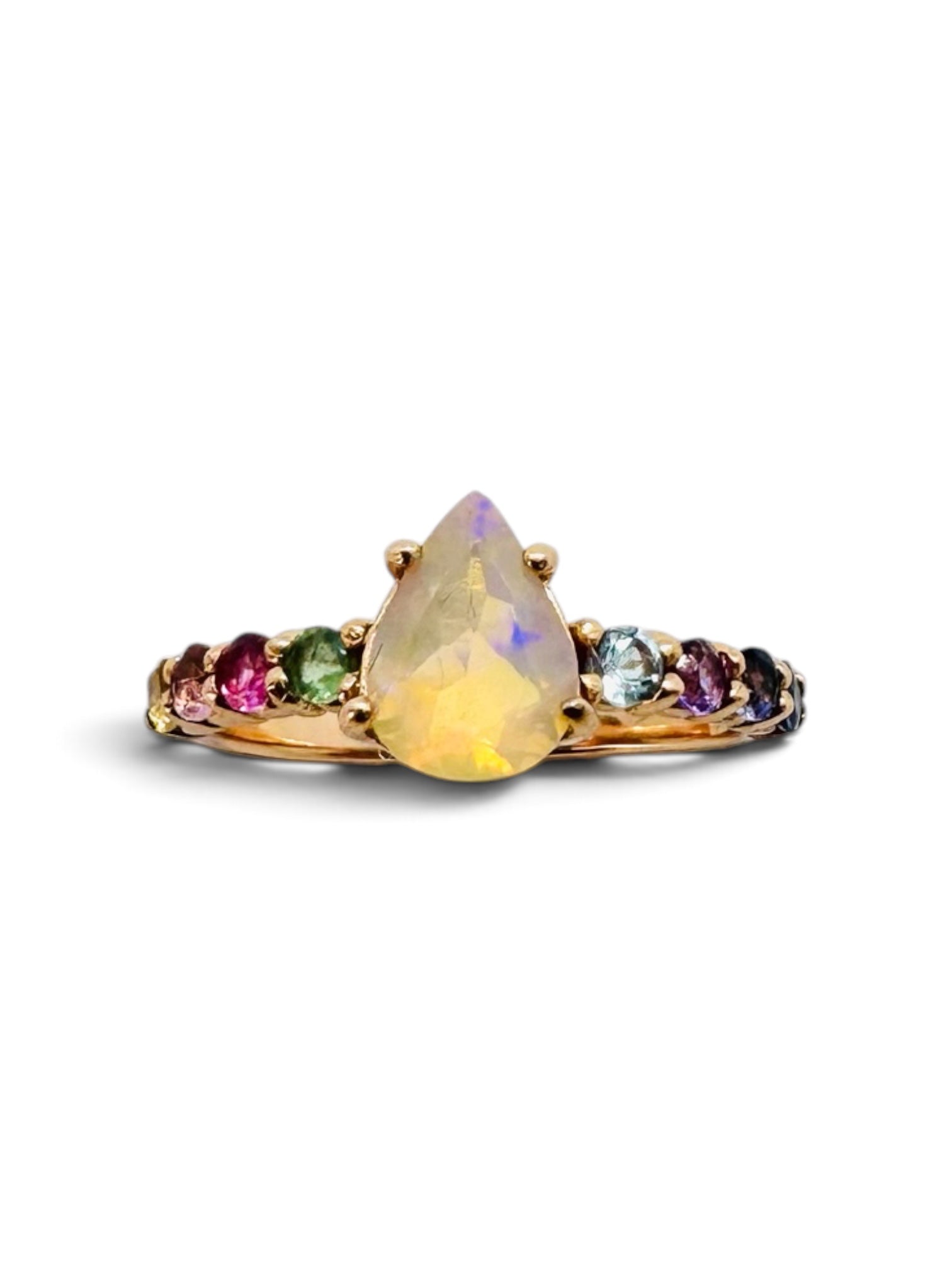 Princess Teardrop ring in 925 sterling silver rose gold with multiple sapphires.