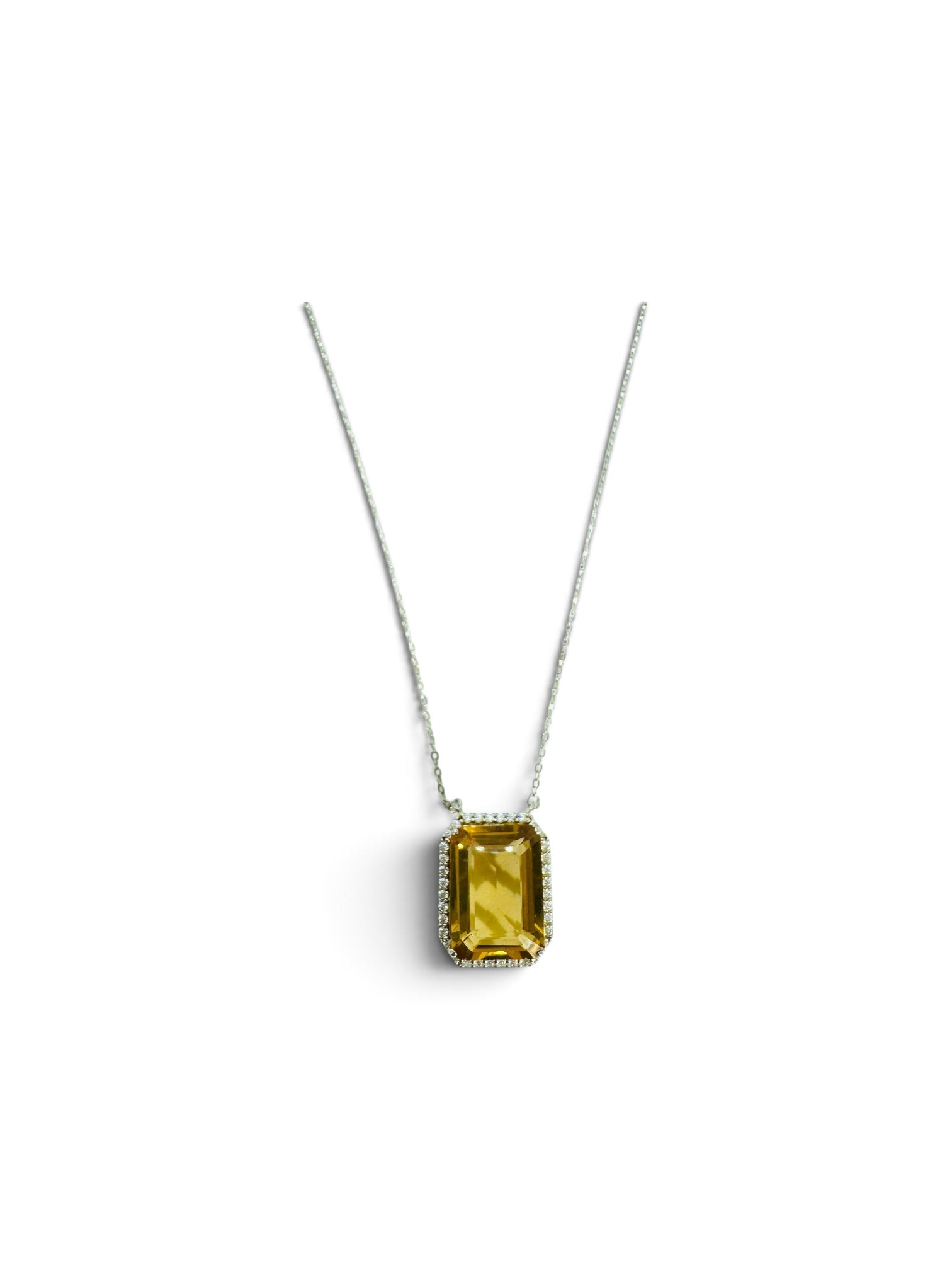 925 silver necklace with large rectangular citrine and white topaz around