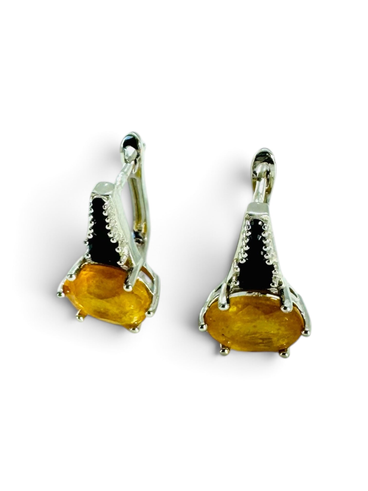 925 sterling silver earrings with black sapphire and citrine.