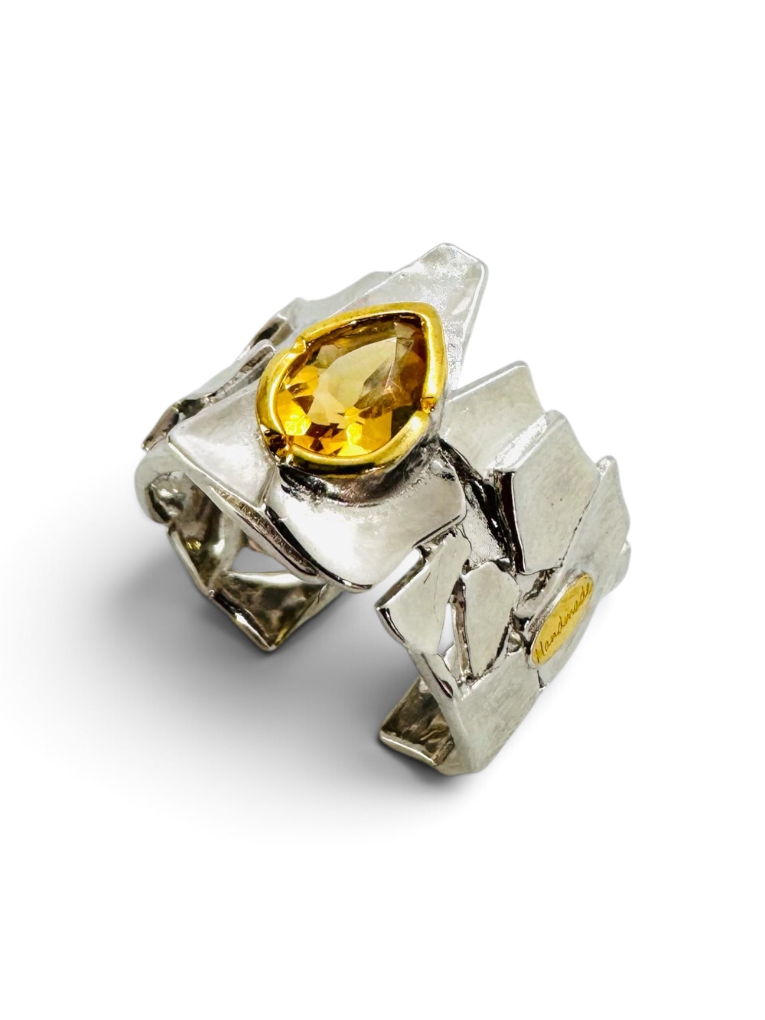 925 sterling silver castle ring with citrine