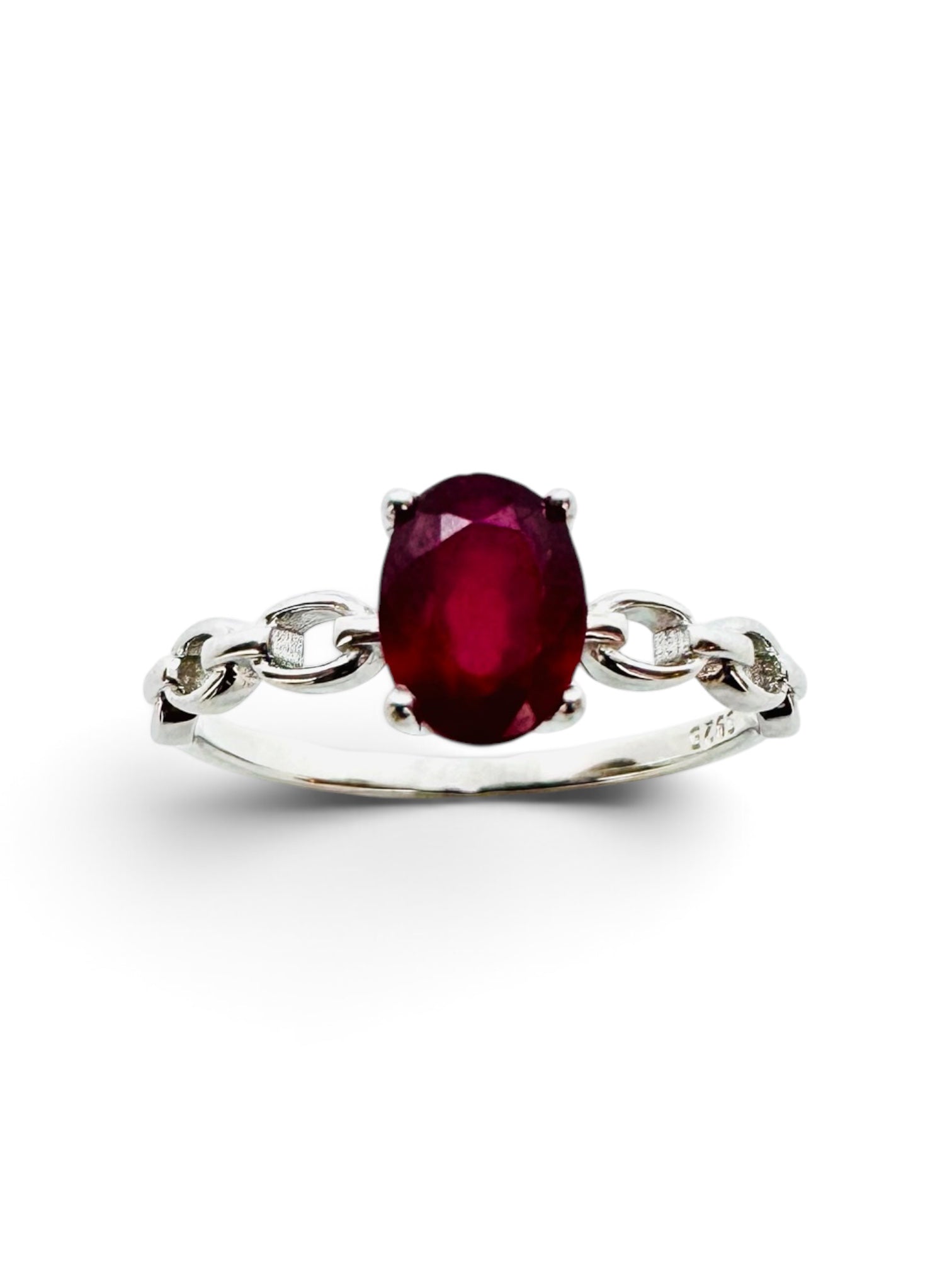 925 sterling silver solitaire ring with an oval ruby.