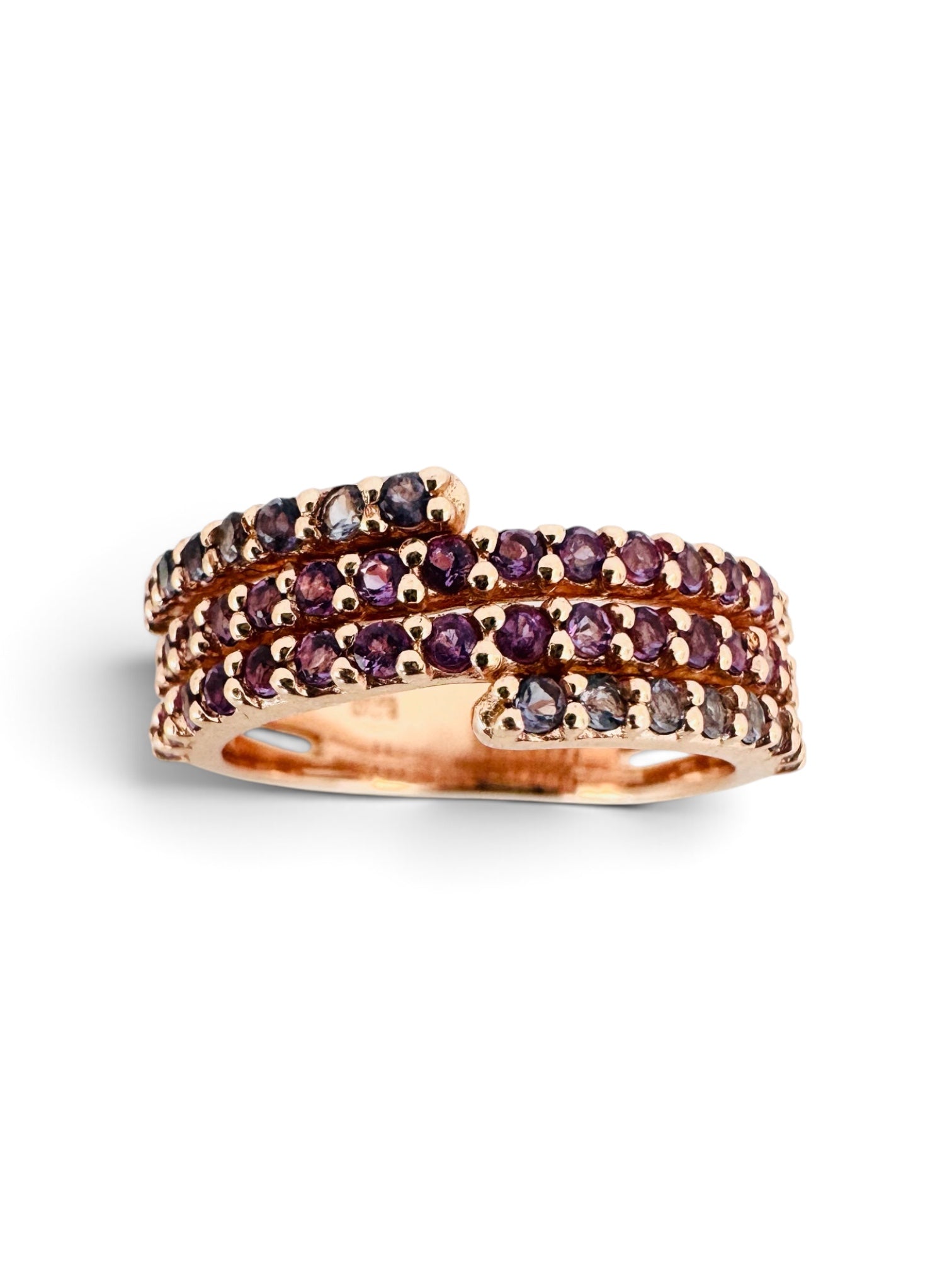 925 rose gold sterling silver ring with garnets and amethysts.