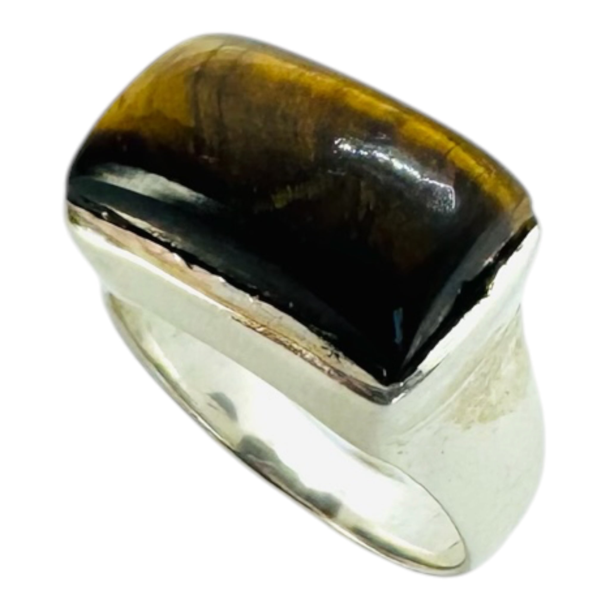 925 silver ring with a rectangular tiger's eye cabochon
