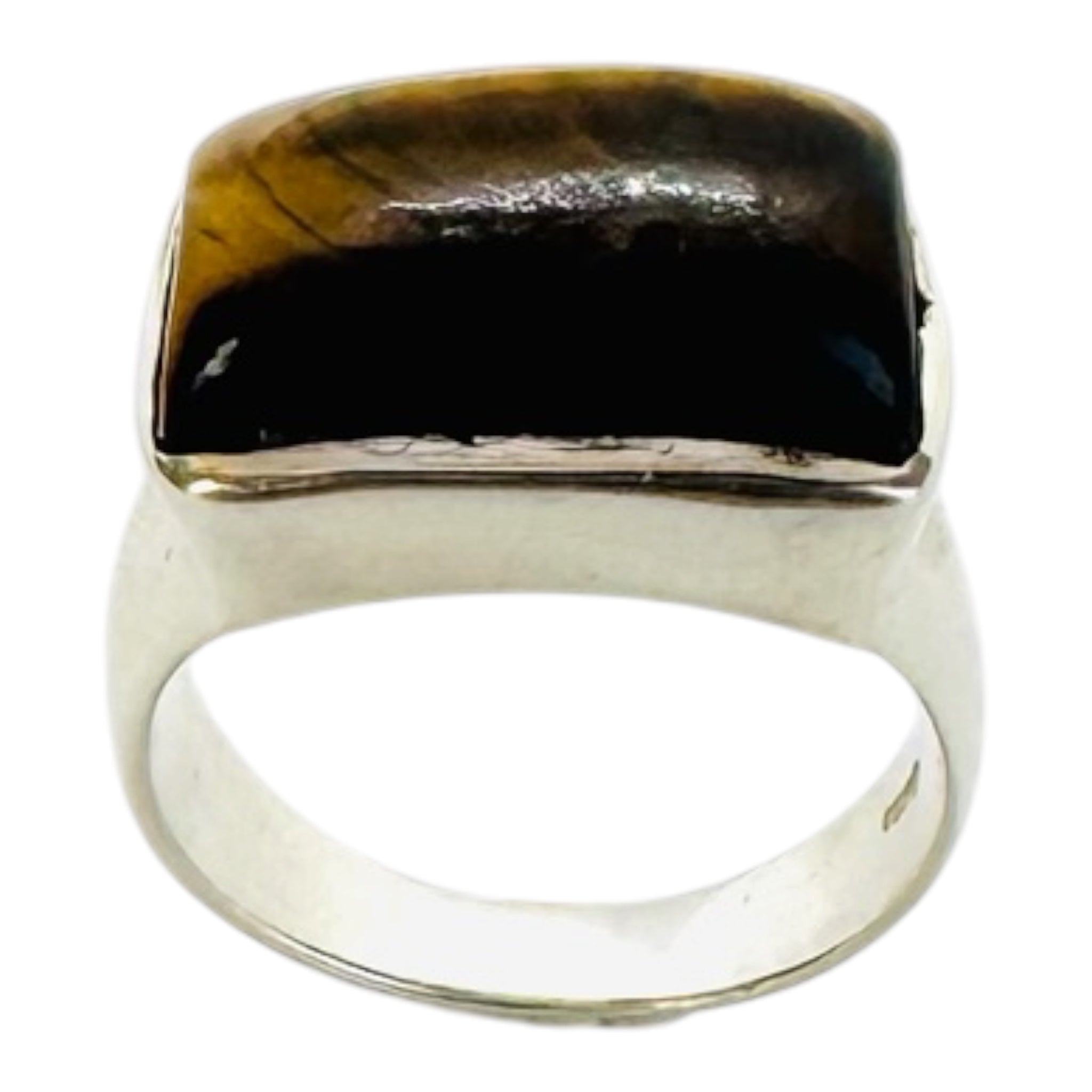 925 silver ring with a rectangular tiger's eye cabochon