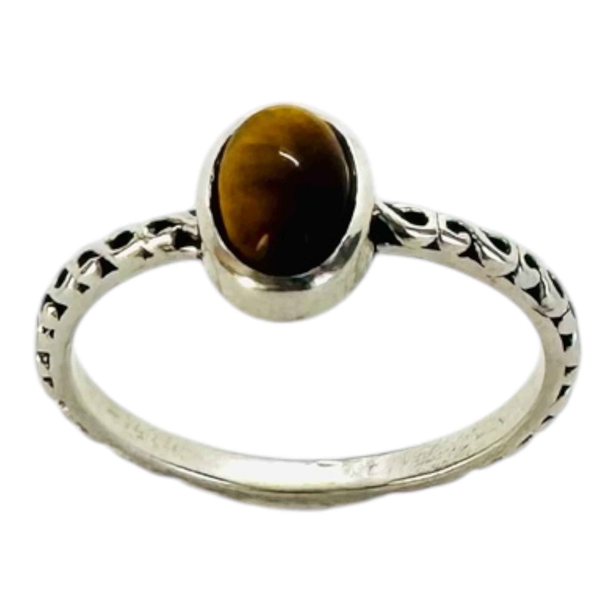 925 silver ring with oval tiger's eye cabochon