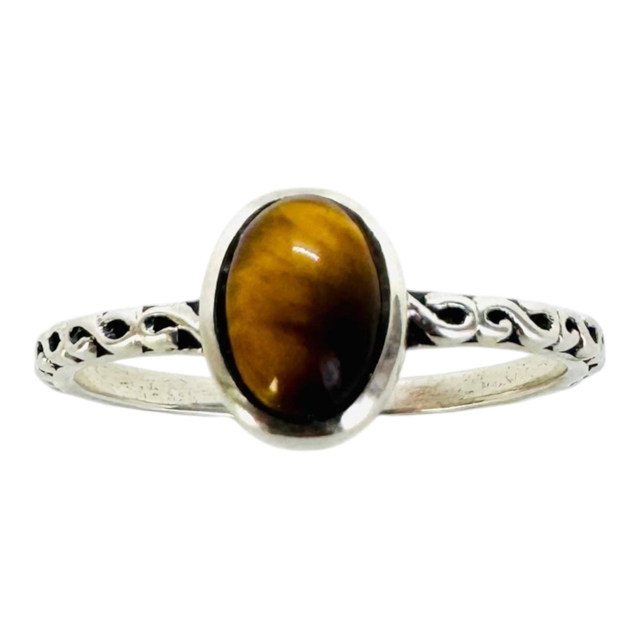 925 silver ring with oval tiger's eye cabochon