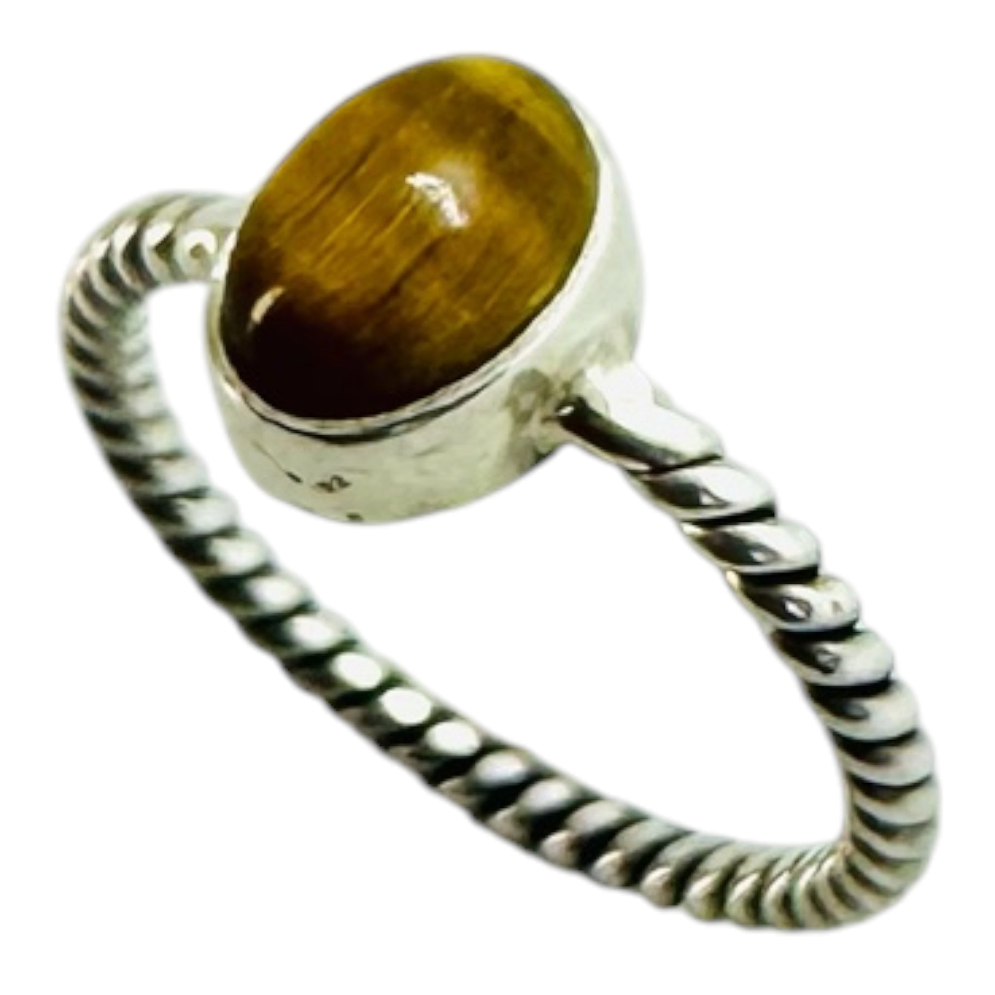 925 silver ring with oval tiger's eye cabochon