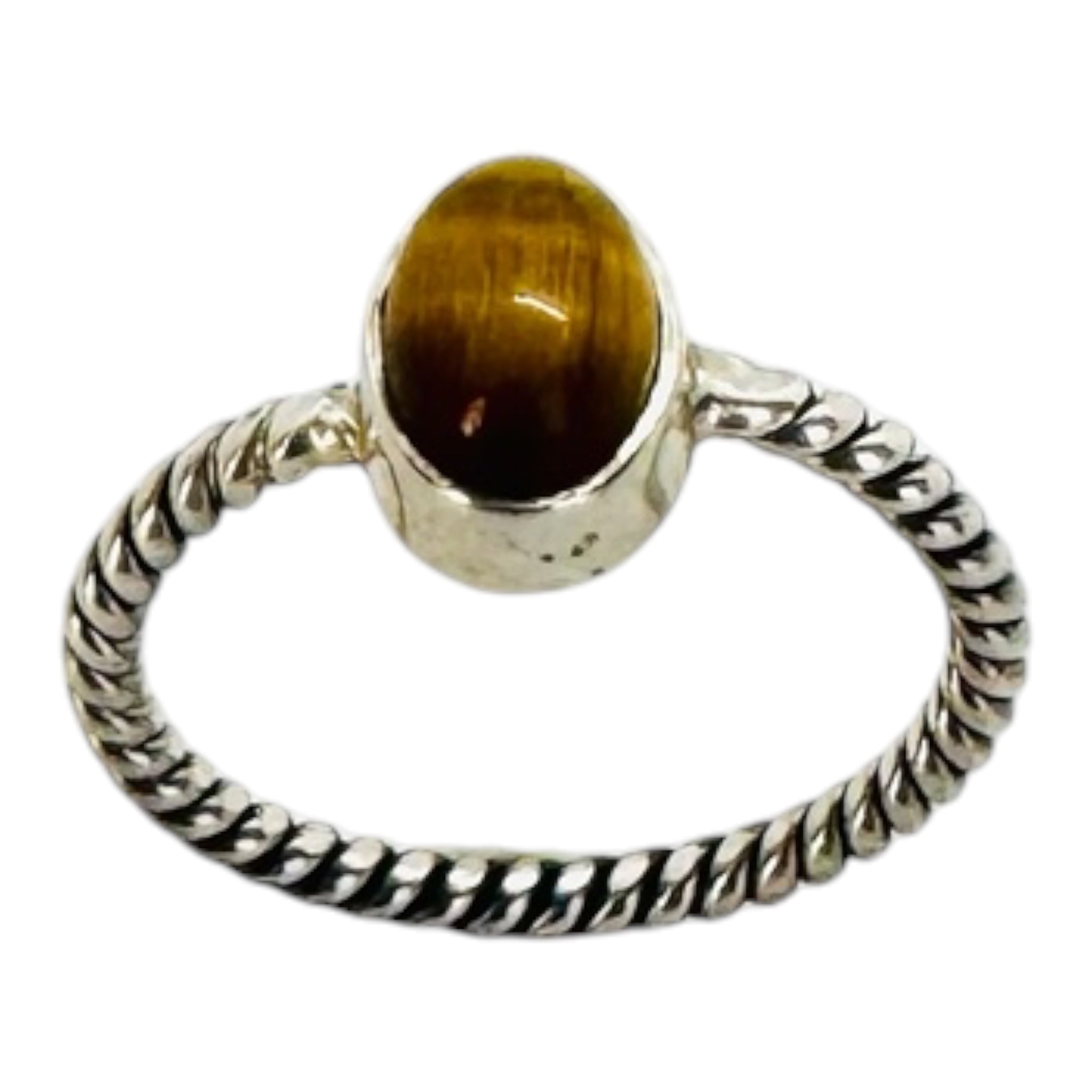925 silver ring with oval tiger's eye cabochon