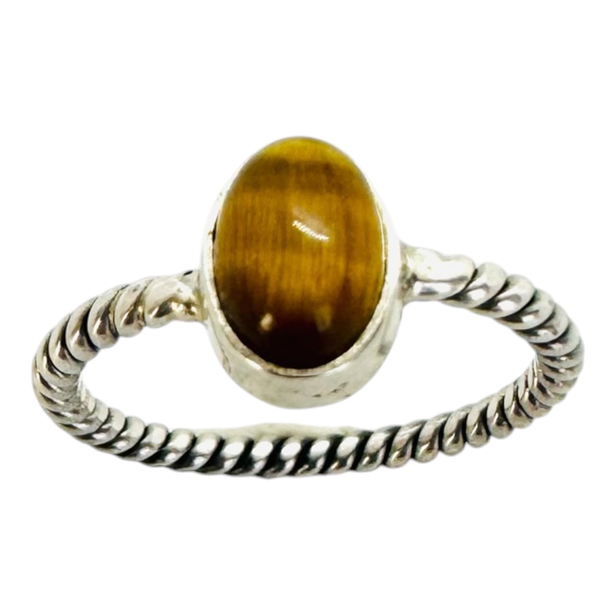 925 silver ring with oval tiger's eye cabochon